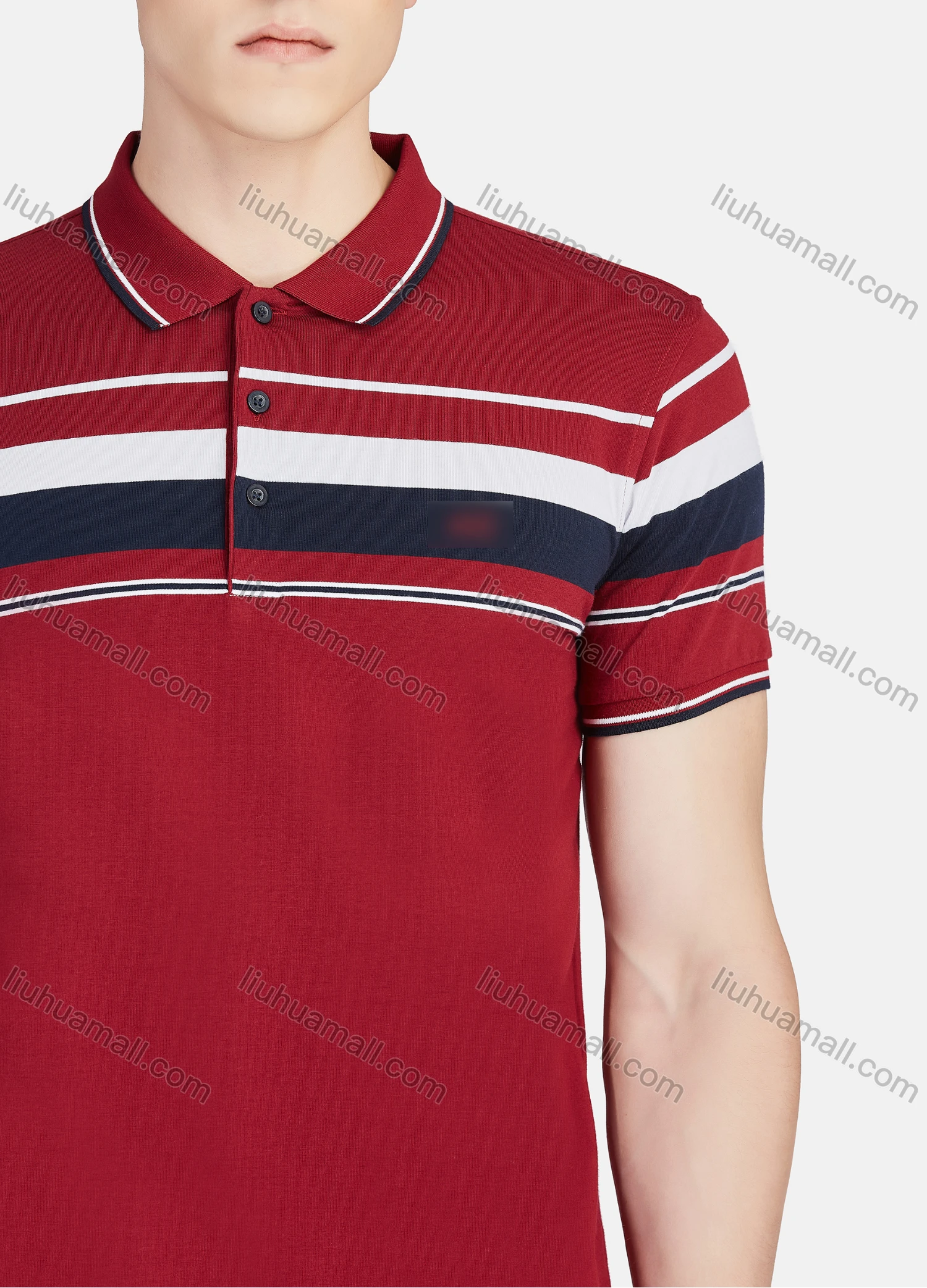 Wholesale Men's Casual Striped Colorblock Slim Fit Short Sleeve Embroidery Polo Shirt - Liuhuamall