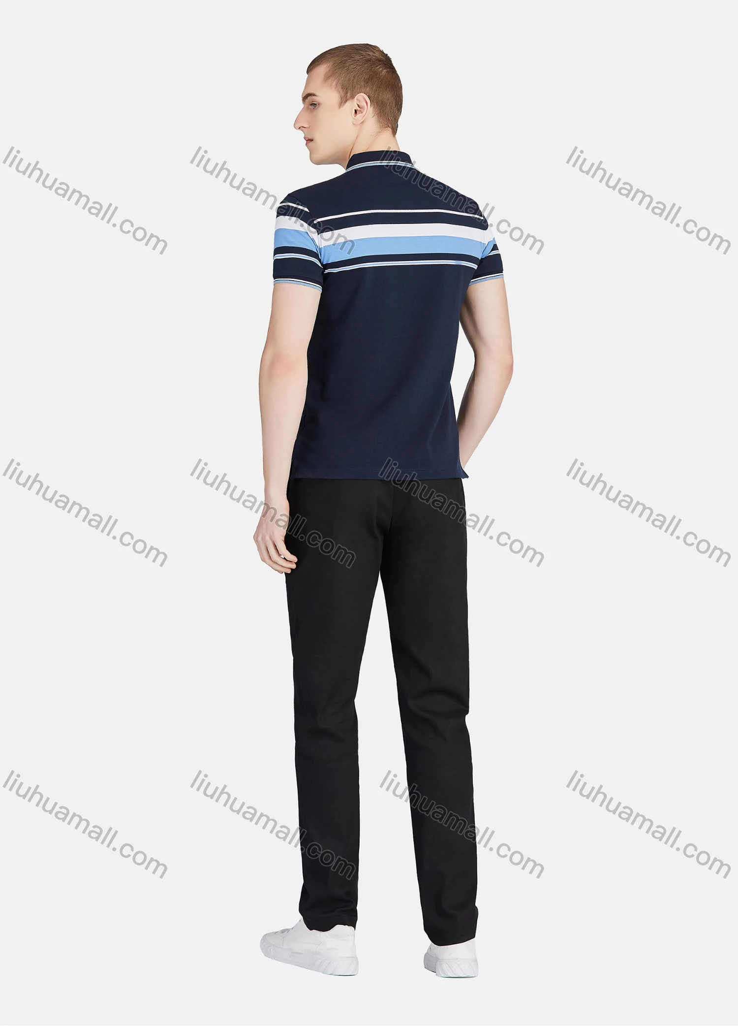 Wholesale Men's Casual Striped Colorblock Slim Fit Short Sleeve Embroidery Polo Shirt - Liuhuamall