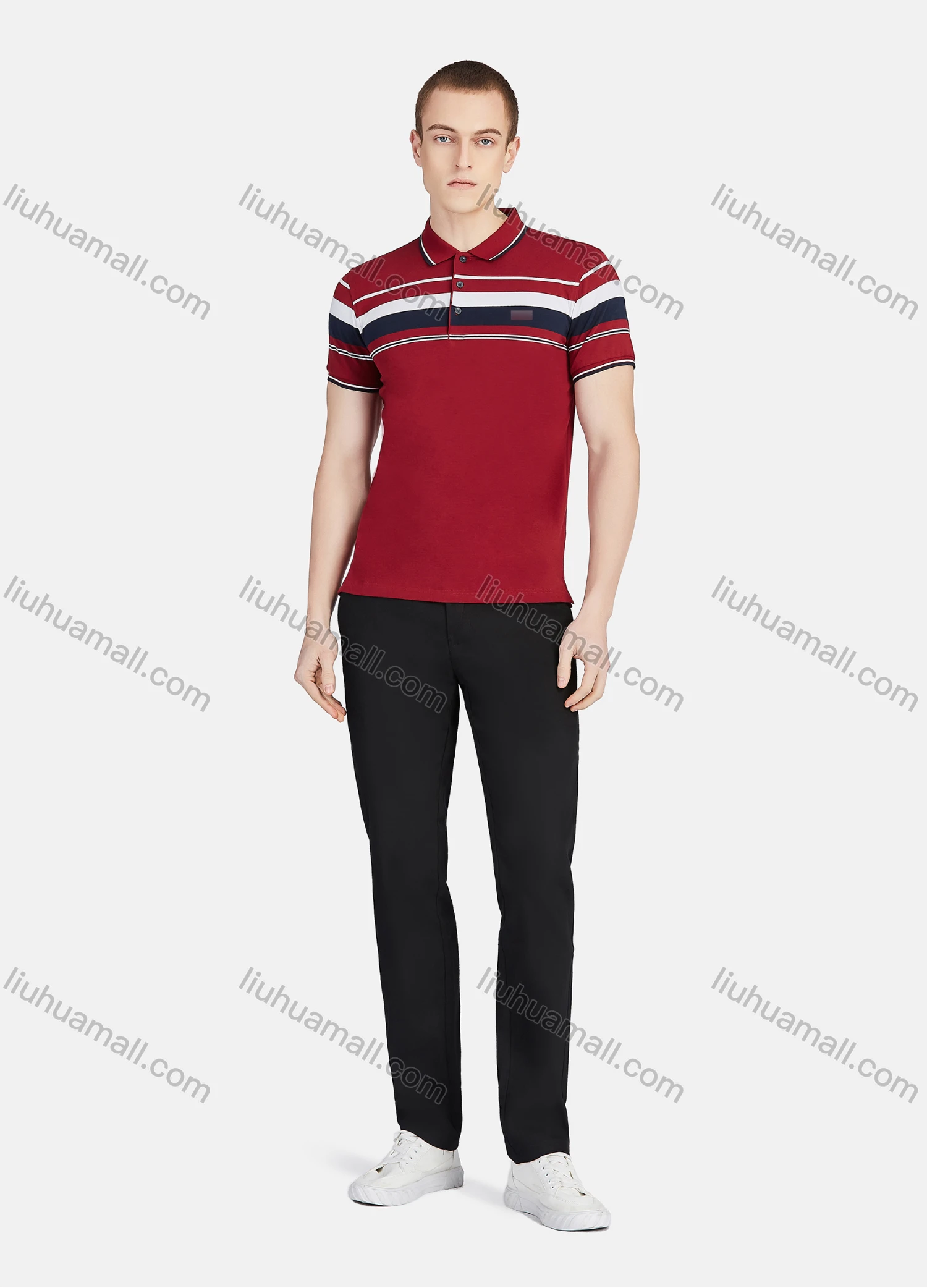 Wholesale Men's Casual Striped Colorblock Slim Fit Short Sleeve Embroidery Polo Shirt - Liuhuamall