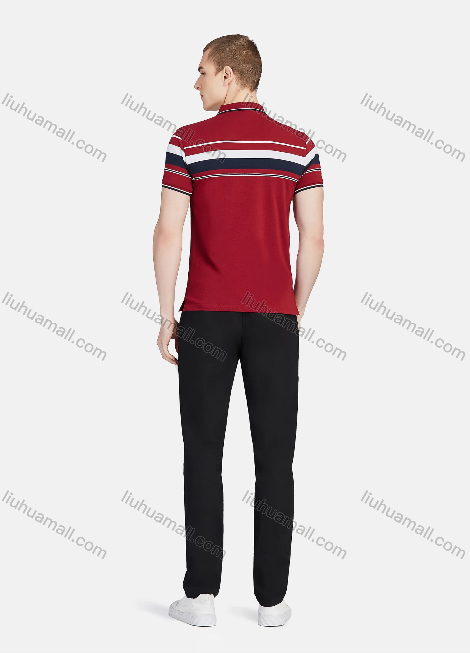Wholesale Men's Casual Striped Colorblock Slim Fit Short Sleeve Embroidery Polo Shirt - Liuhuamall