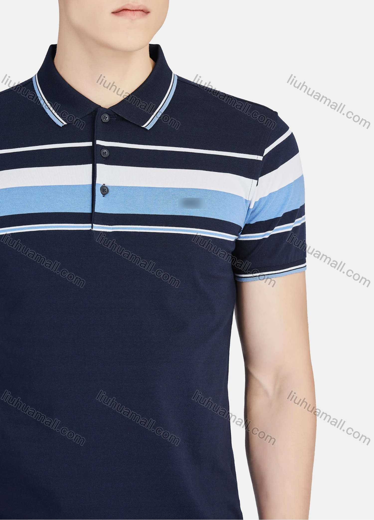 Wholesale Men's Casual Striped Colorblock Slim Fit Short Sleeve Embroidery Polo Shirt - Liuhuamall