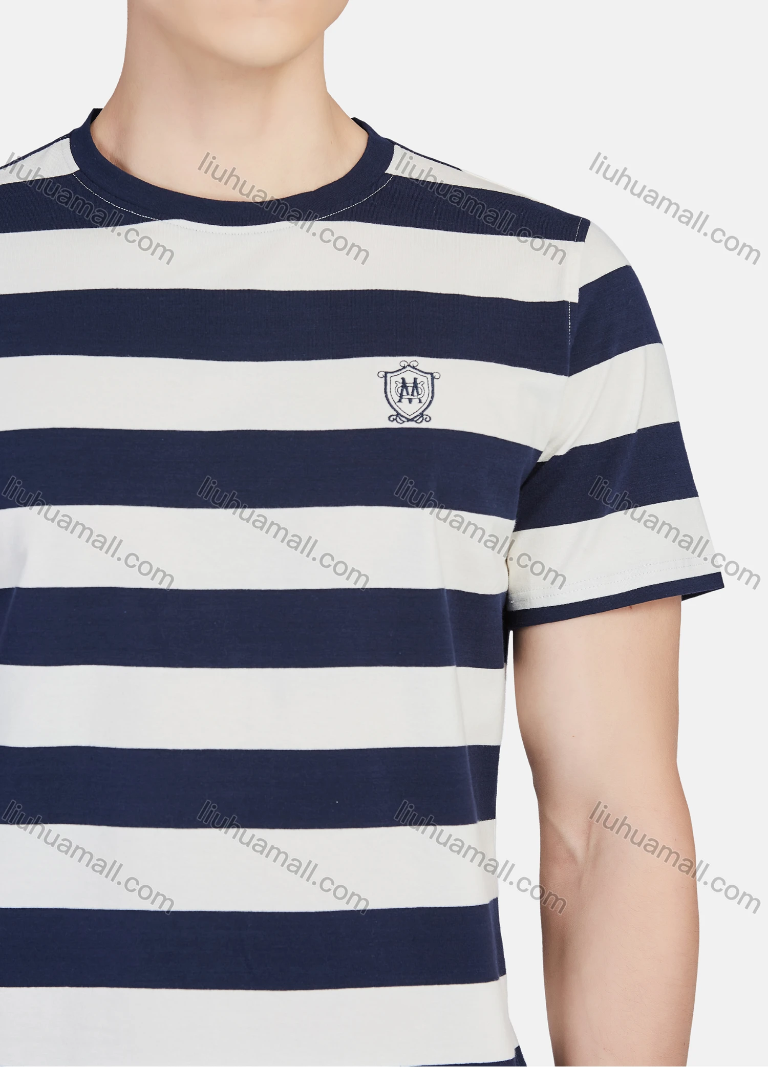 Wholesale Men's Round Neck Short Sleeve Striped Embroidery Casual T-shirt - Liuhuamall