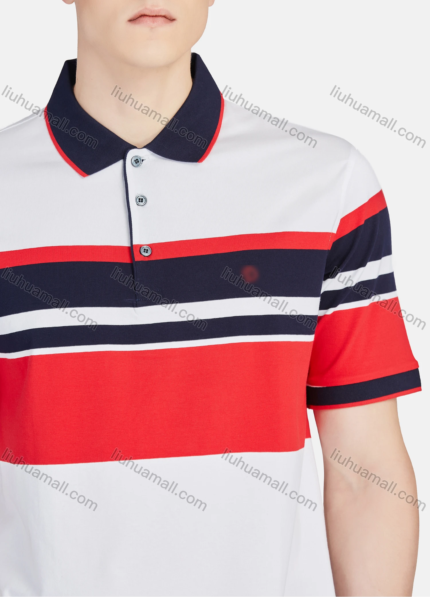 Wholesale Men's Casual Striped Colorblock Slim Fit Short Sleeve Embroidery Polo Shirt - Liuhuamall