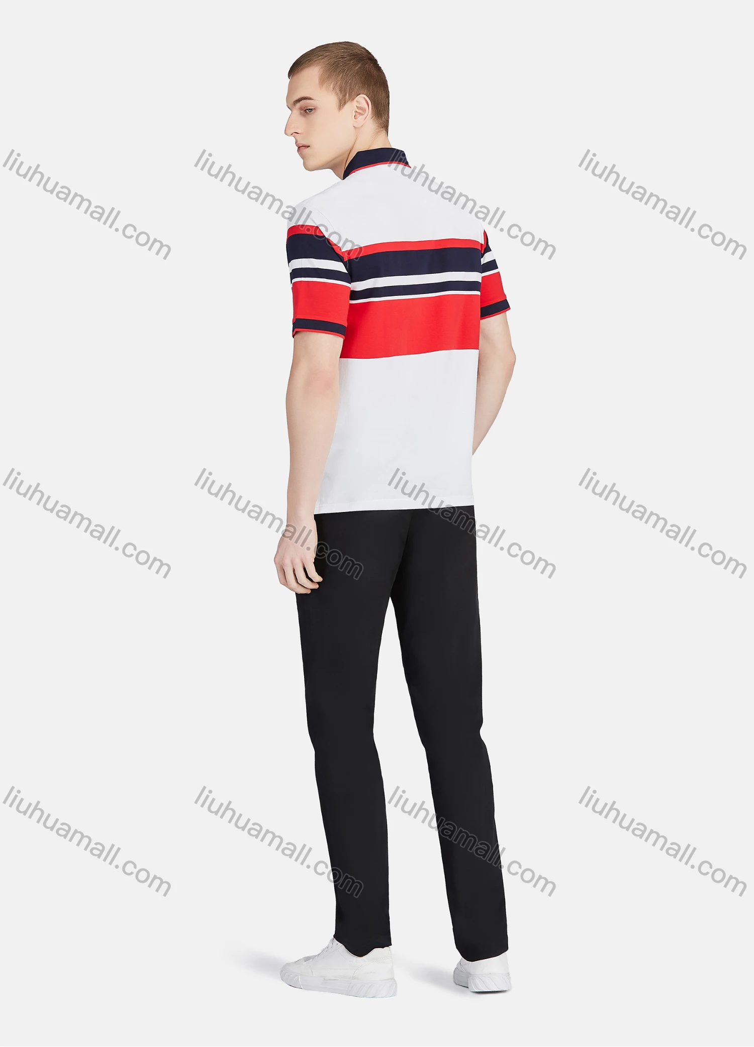 Wholesale Men's Casual Striped Colorblock Slim Fit Short Sleeve Embroidery Polo Shirt - Liuhuamall