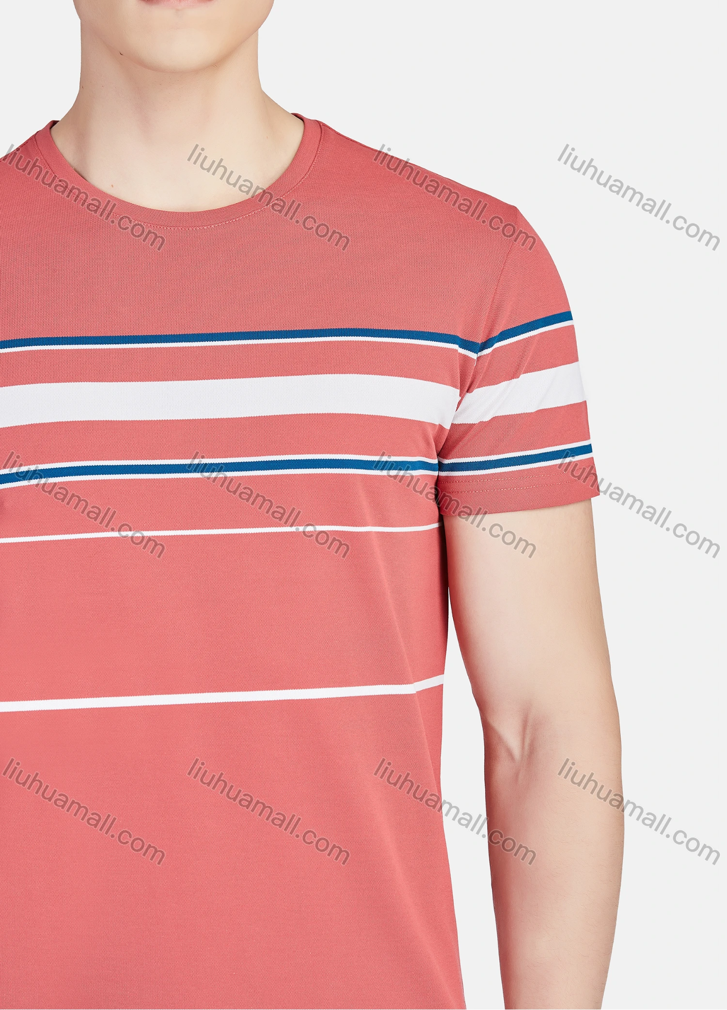 Wholesale Men's Round Neck Short Sleeve Slim Fit Striped Colorblock Casual T-shirt - Liuhuamall