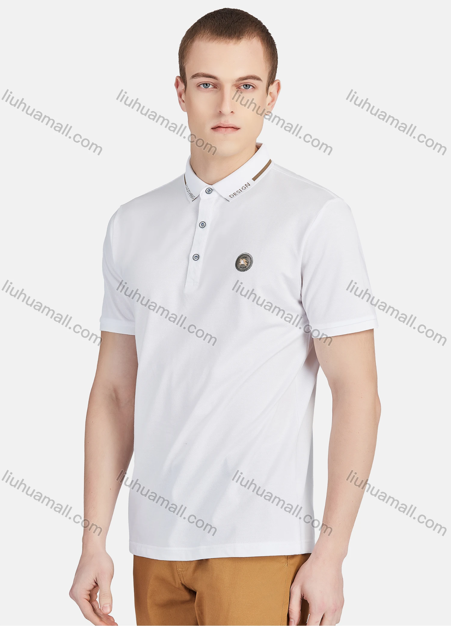 Wholesale Men's Short Sleeve Slim Fit Plain Embroidery Letter Casual Polo Shirt - Liuhuamall