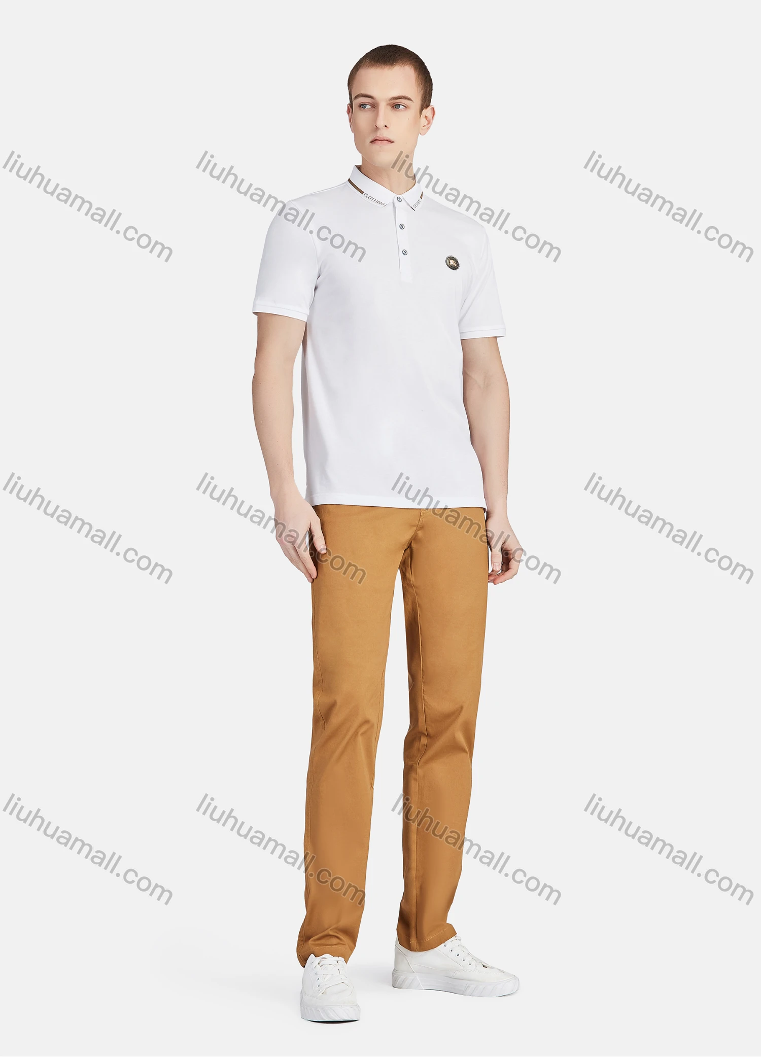 Wholesale Men's Short Sleeve Slim Fit Plain Embroidery Letter Casual Polo Shirt - Liuhuamall