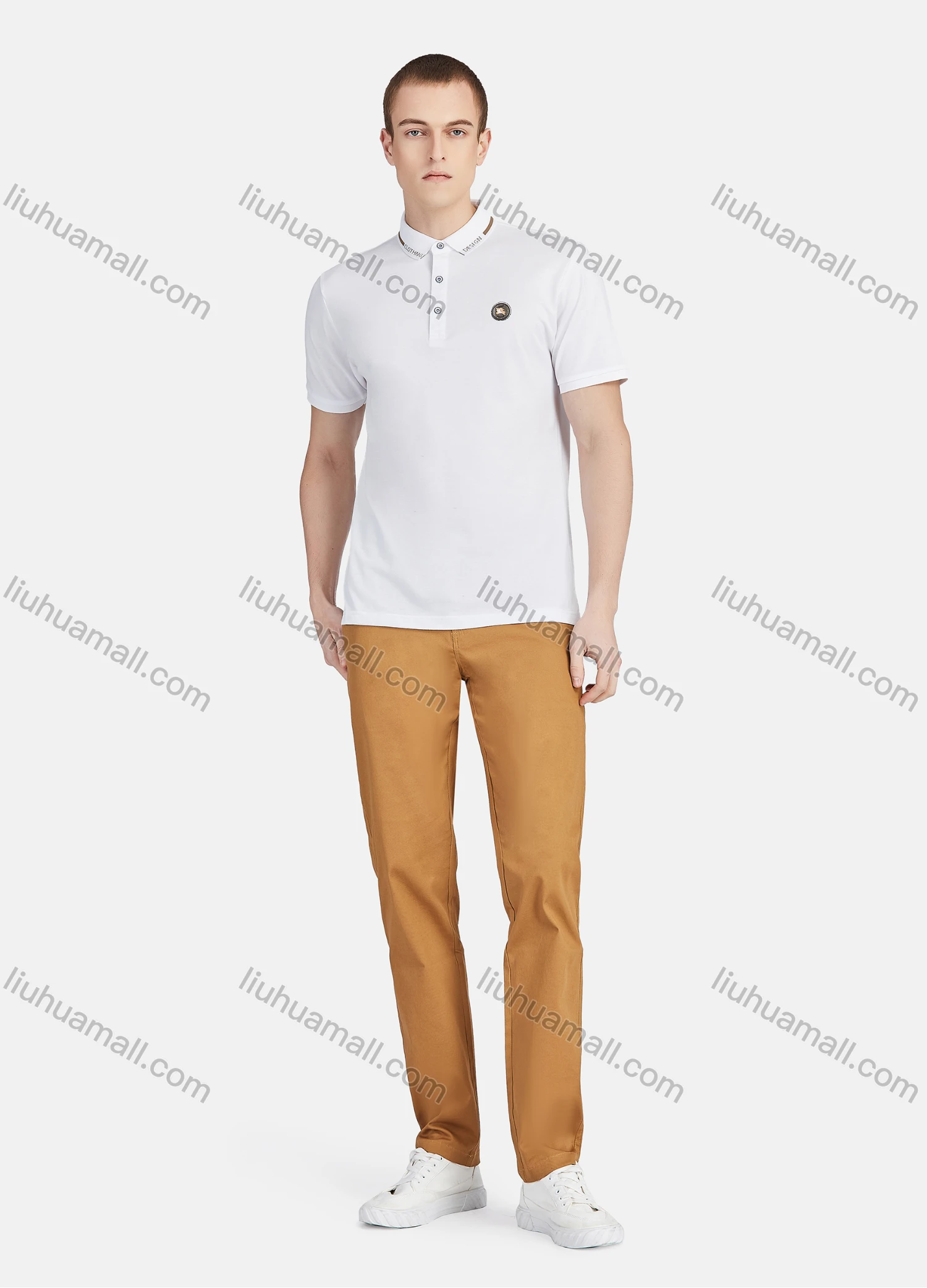 Wholesale Men's Short Sleeve Slim Fit Plain Embroidery Letter Casual Polo Shirt - Liuhuamall