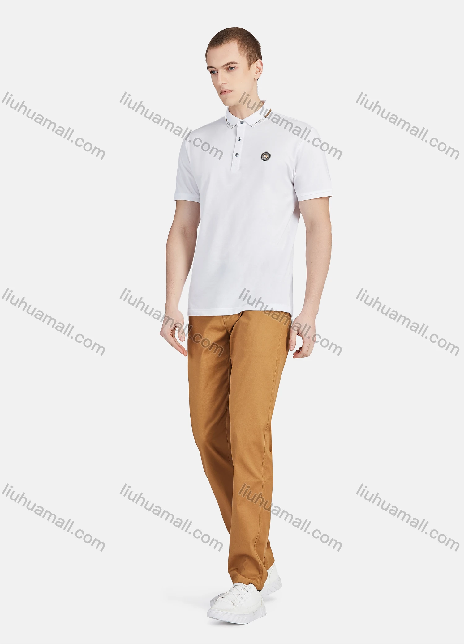 Wholesale Men's Short Sleeve Slim Fit Plain Embroidery Letter Casual Polo Shirt - Liuhuamall