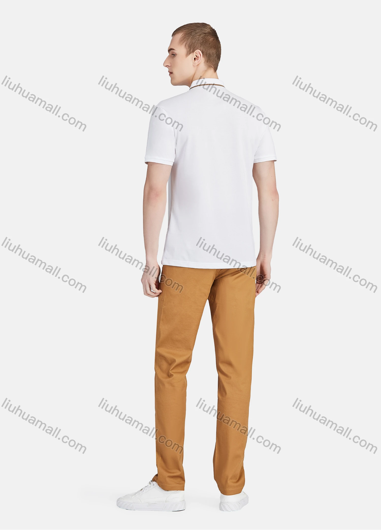 Wholesale Men's Short Sleeve Slim Fit Plain Embroidery Letter Casual Polo Shirt - Liuhuamall