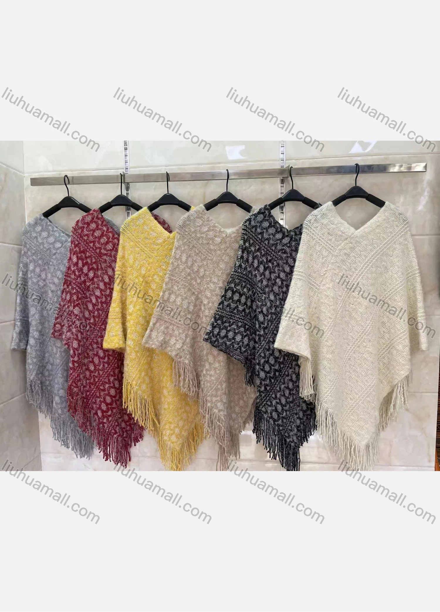 Wholesale Women's Casual V Neck Scarf Hem Knit Cape - Liuhuamall