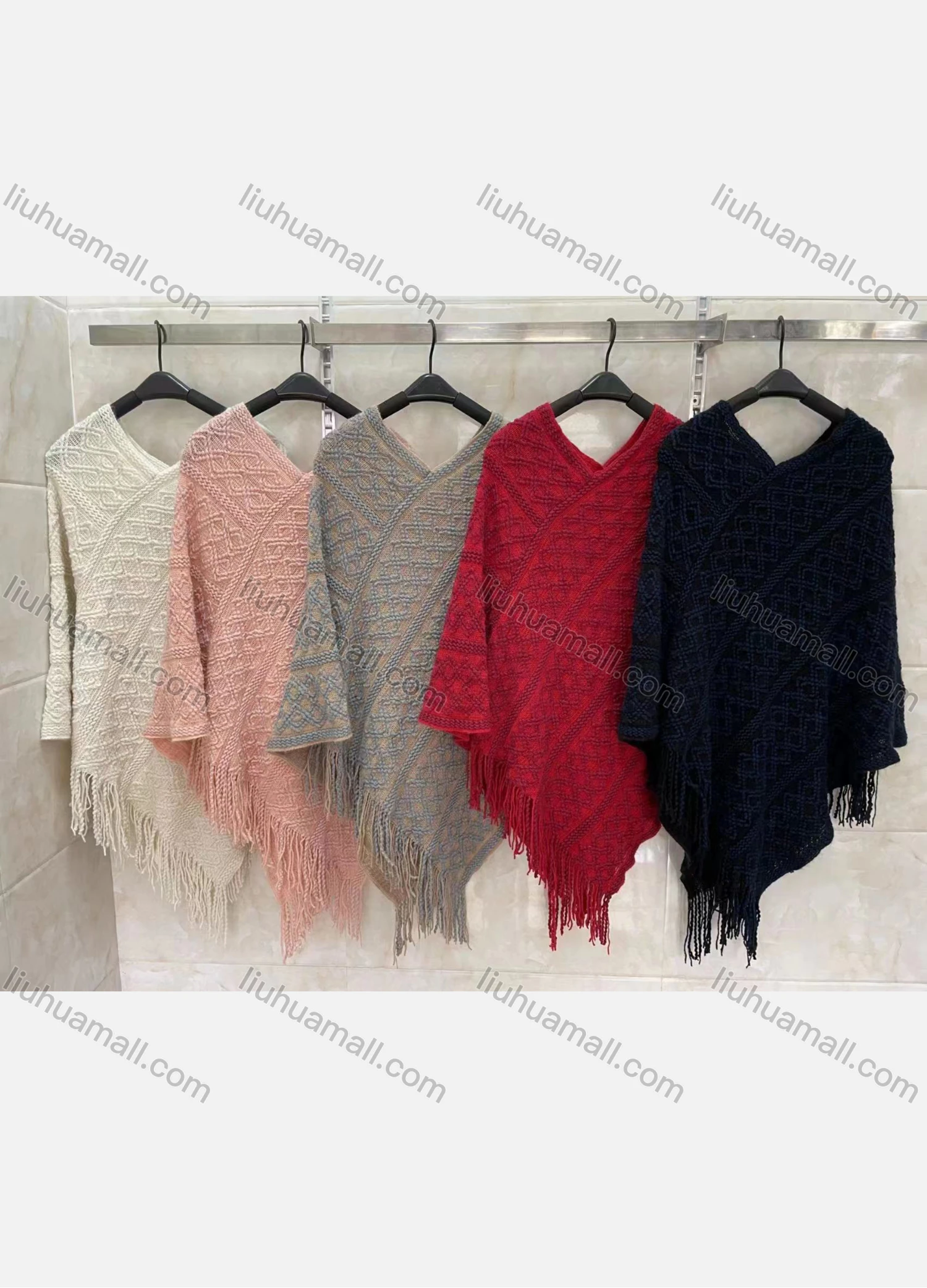 Wholesale Women's Casual V Neck Scarf Hem Knit Cape - Liuhuamall
