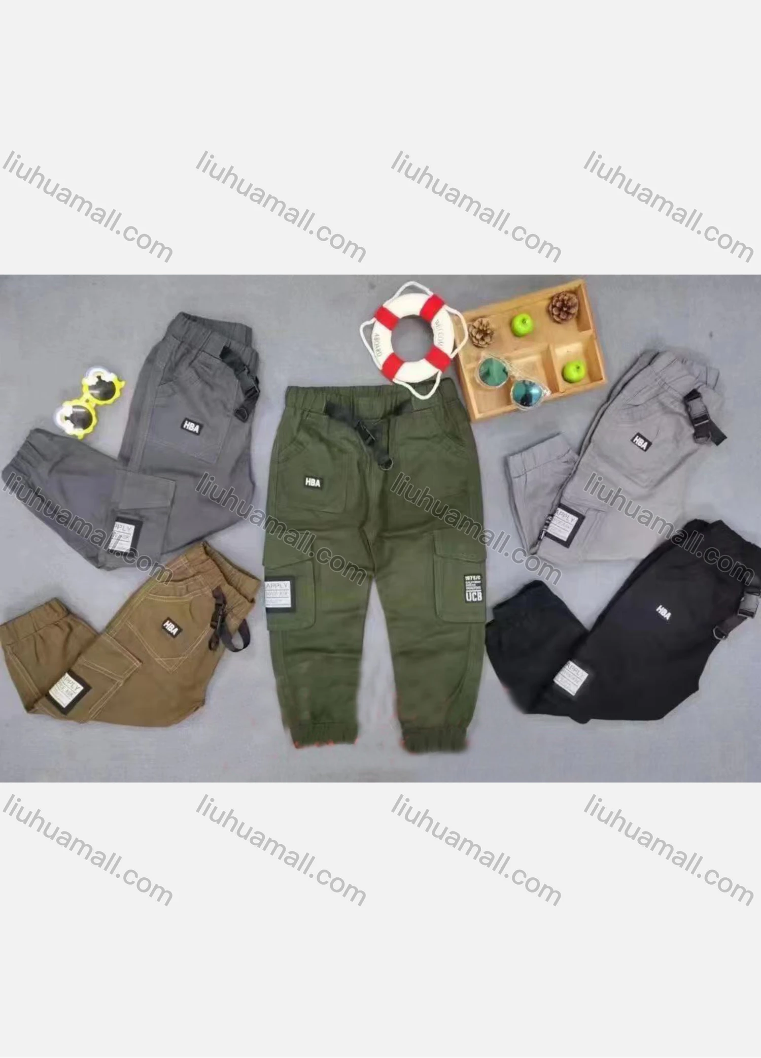 Wholesale Boy's Casual Labeled Elastic Waist Cargo Pants With Buckle 1086## - Liuhuamall