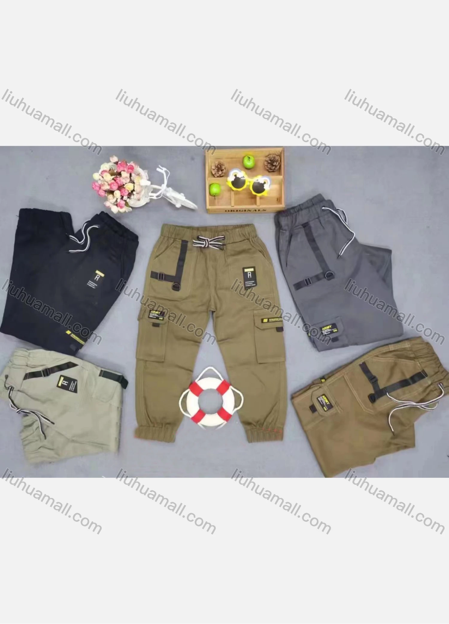 Wholesale Boy's Casual Labeled Elastic Waist Drawstring Cargo Pants 1262# - Liuhuamall