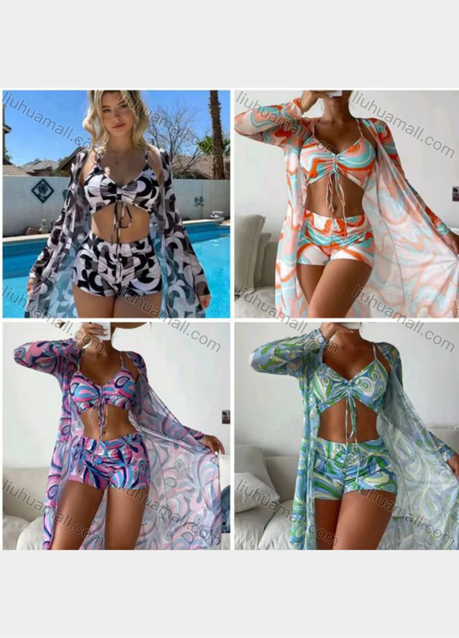 Wholesale Women's Vacation Adjustable Spaghetti Strap Bra & Trunk 2 Piece Bikini Swimsuit - Liuhuamall