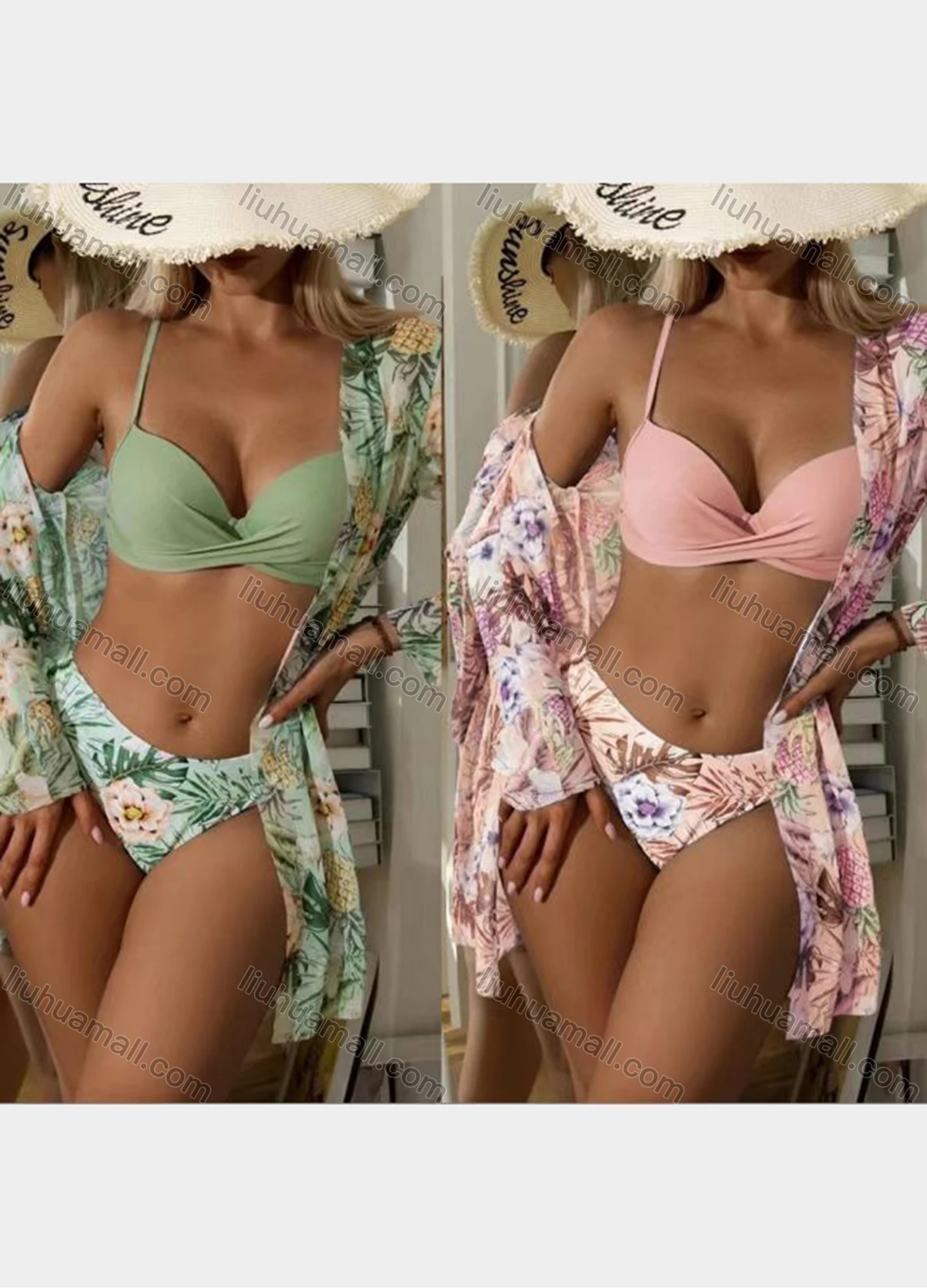 Wholesale Women's Vacation Spaghetti Strap Twist Bra & Trunk 2 Piece Bikini Swimsuit - Liuhuamall