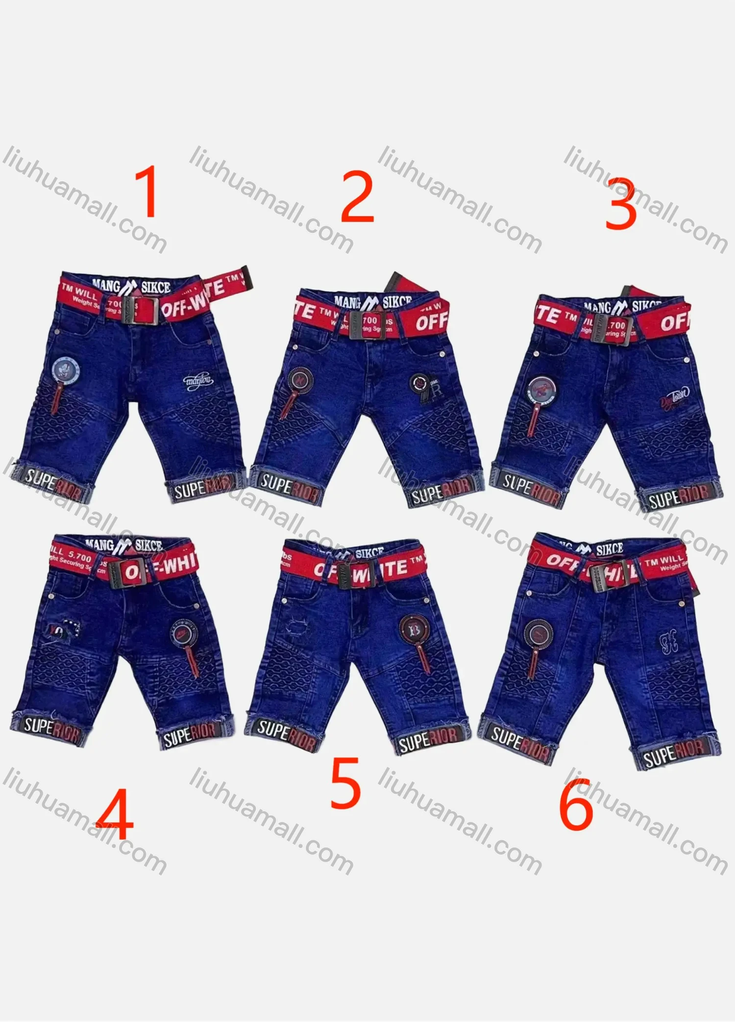 Wholesale Boy's Casual Letter Graphic Labeled Denim Shorts With Belt 088# - Liuhuamall