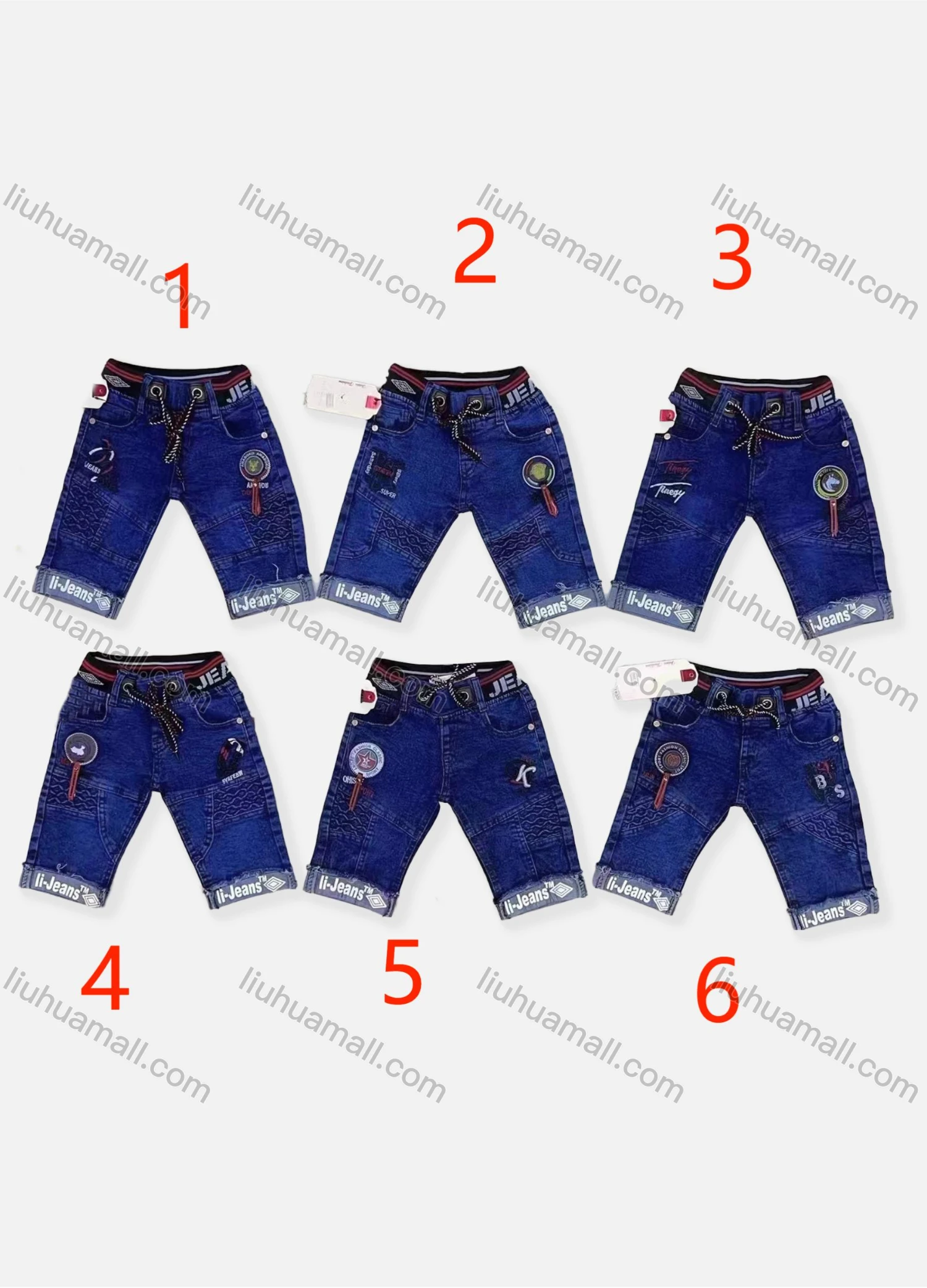 Wholesale Boy's Casual Letter Graphic Labeled Drawstring Denim Shorts 088# - Liuhuamall