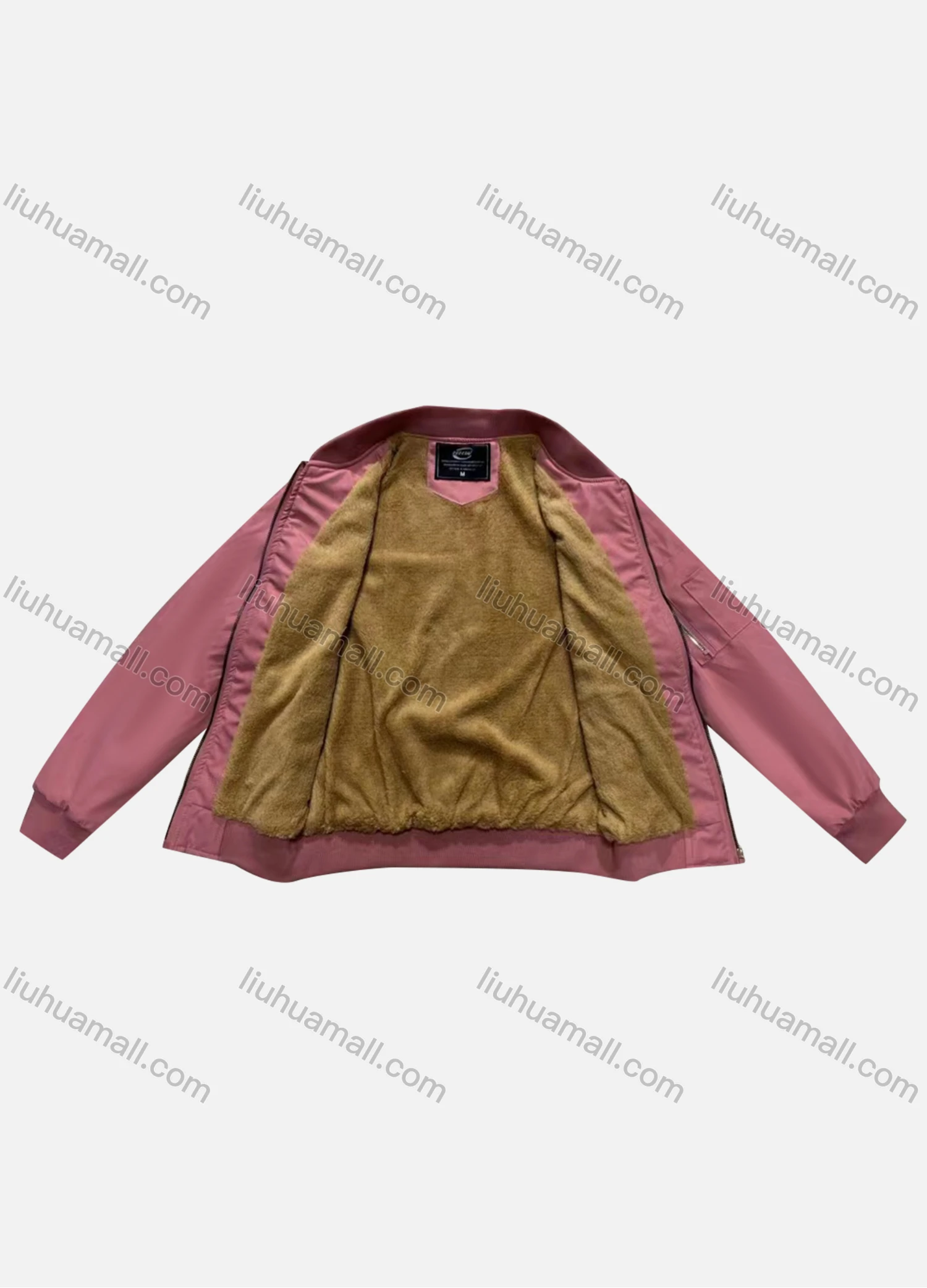 Wholesale Women's Casual Plain Long Sleeve Fleece Lined Zipper Pockets Bomber Jacket 8817# - Liuhuamall