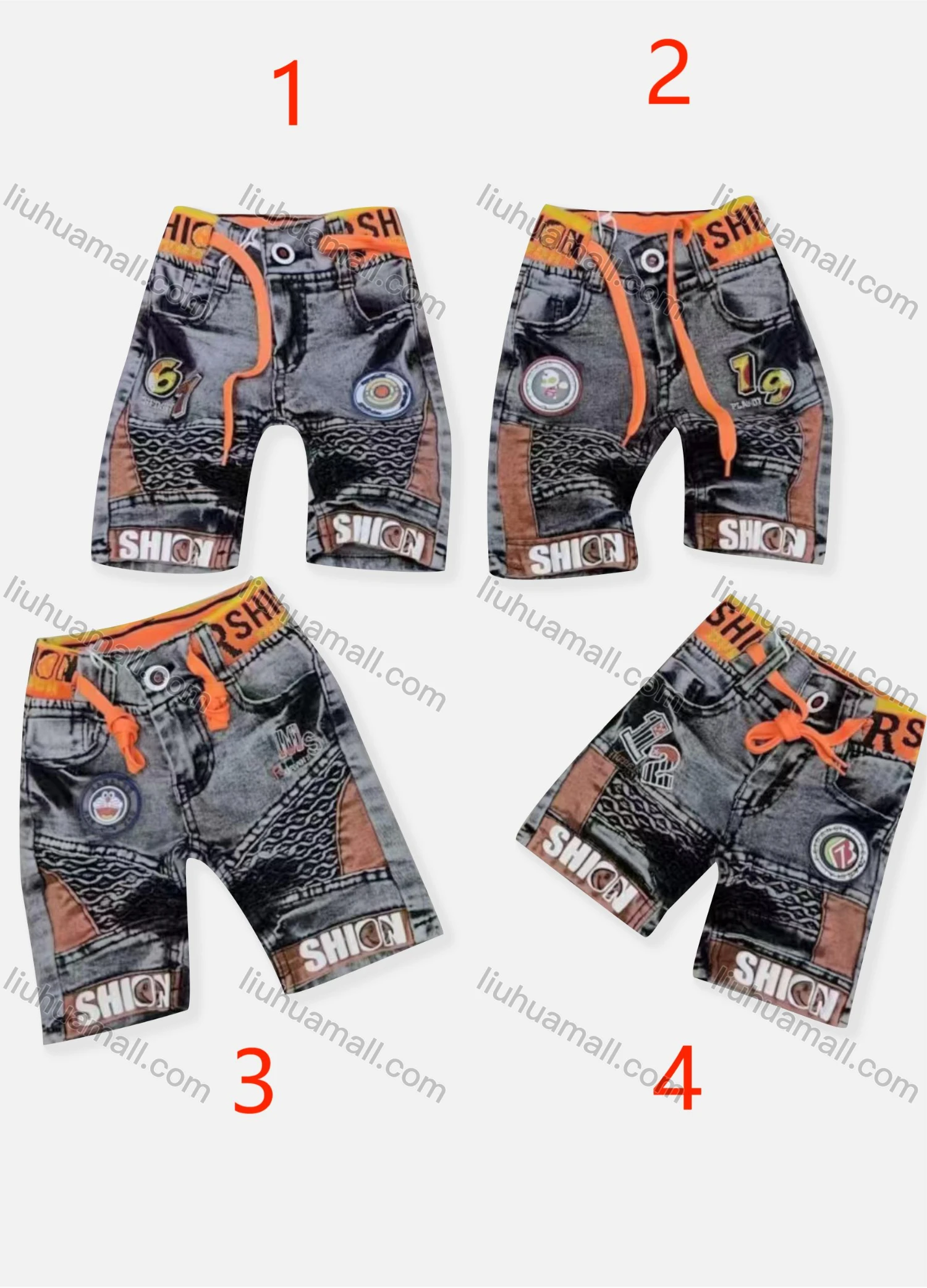 Wholesale Boy's Casual Letter Graphic Labeled Drawstring Denim Shorts 916# - Liuhuamall