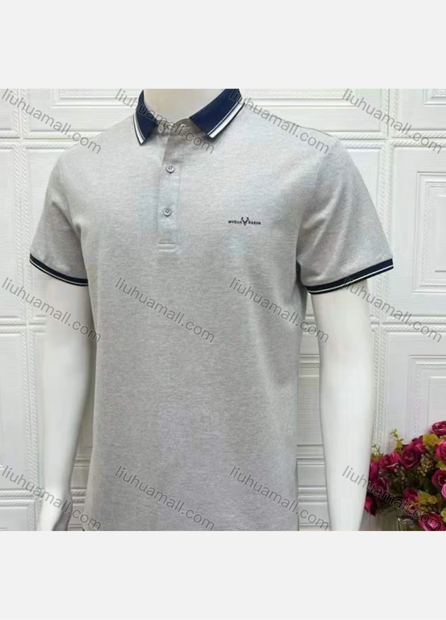 Wholesale Men's Casual Plain Labeled Short Sleeve Polo Shirt 23888# - Liuhuamall