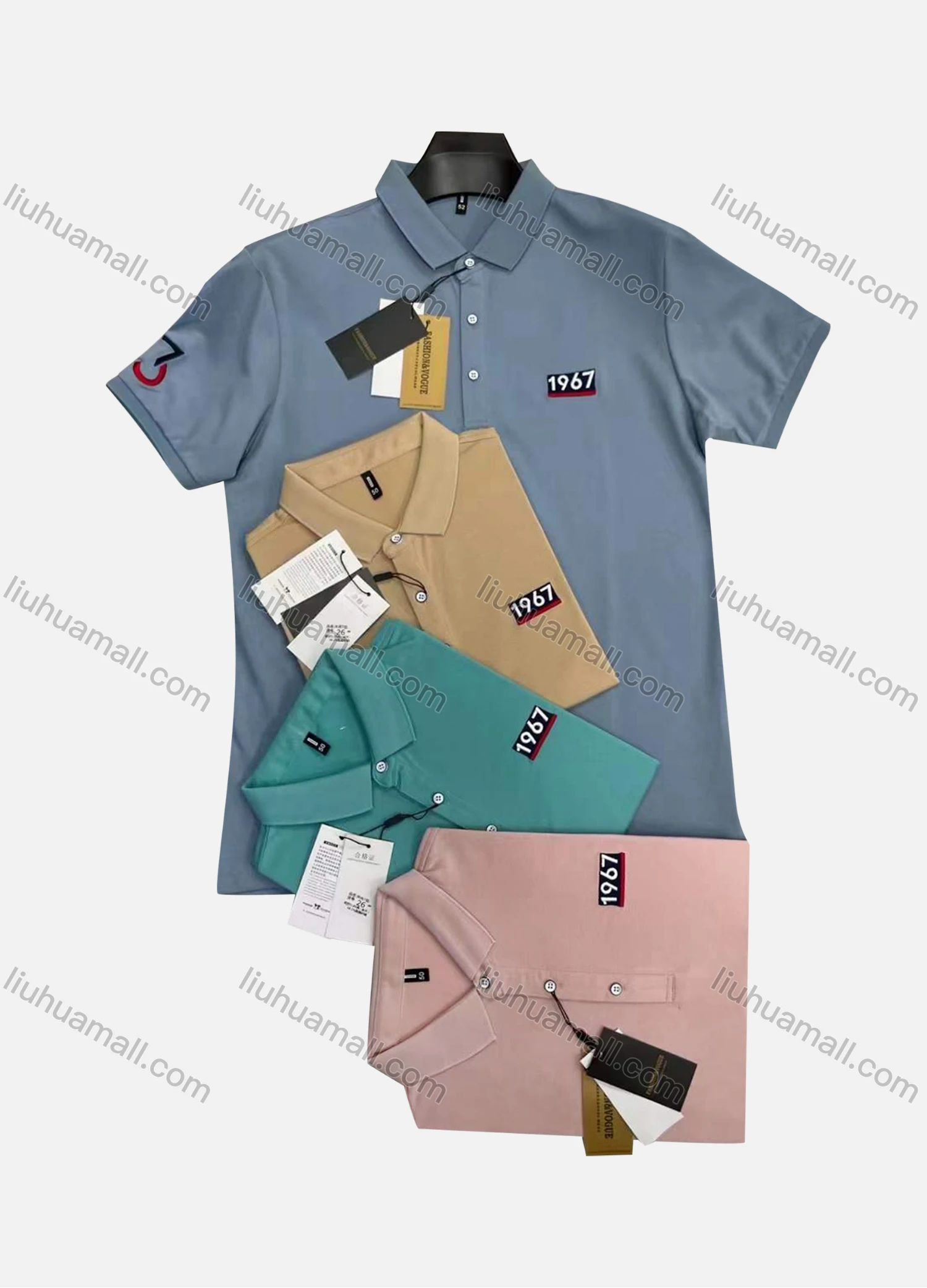 Wholesale Men's Casual Plain Labeled Short Sleeve Polo Shirt - Liuhuamall