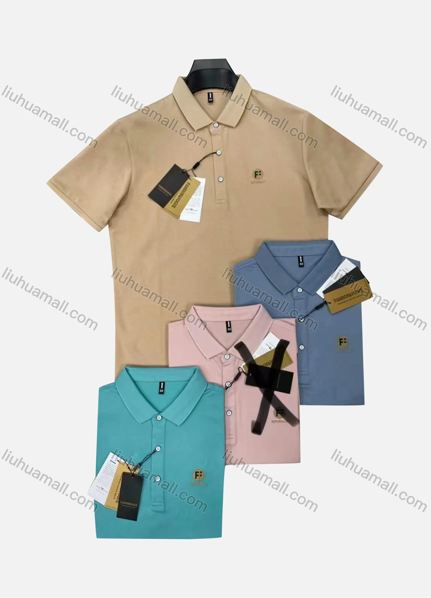Wholesale Men's Casual Plain Labeled Short Sleeve Polo Shirt - Liuhuamall