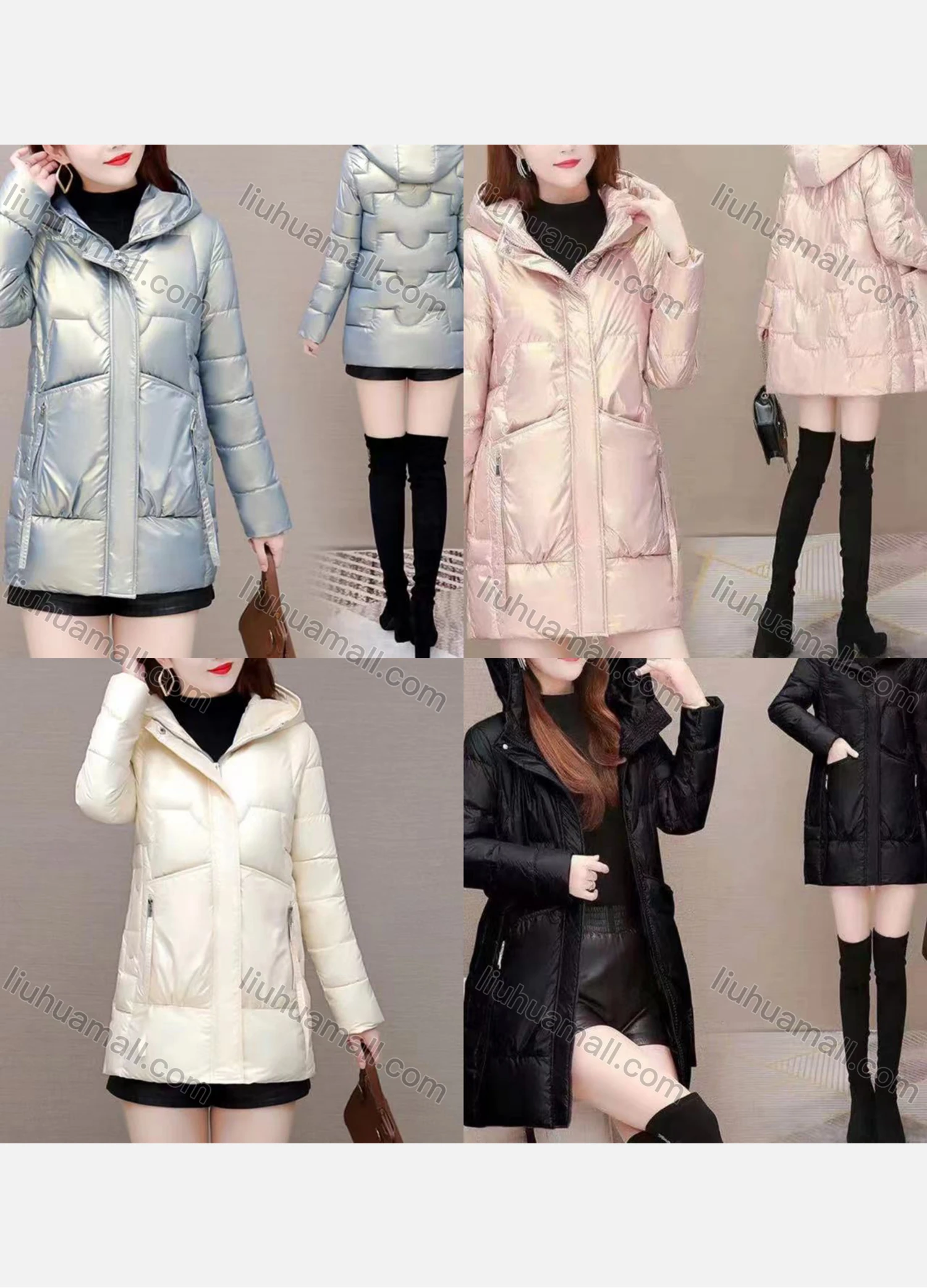 Wholesale Women's Casual Plain Hooded Thermal Lined Pockets Quilted Puffer Coat - Liuhuamall