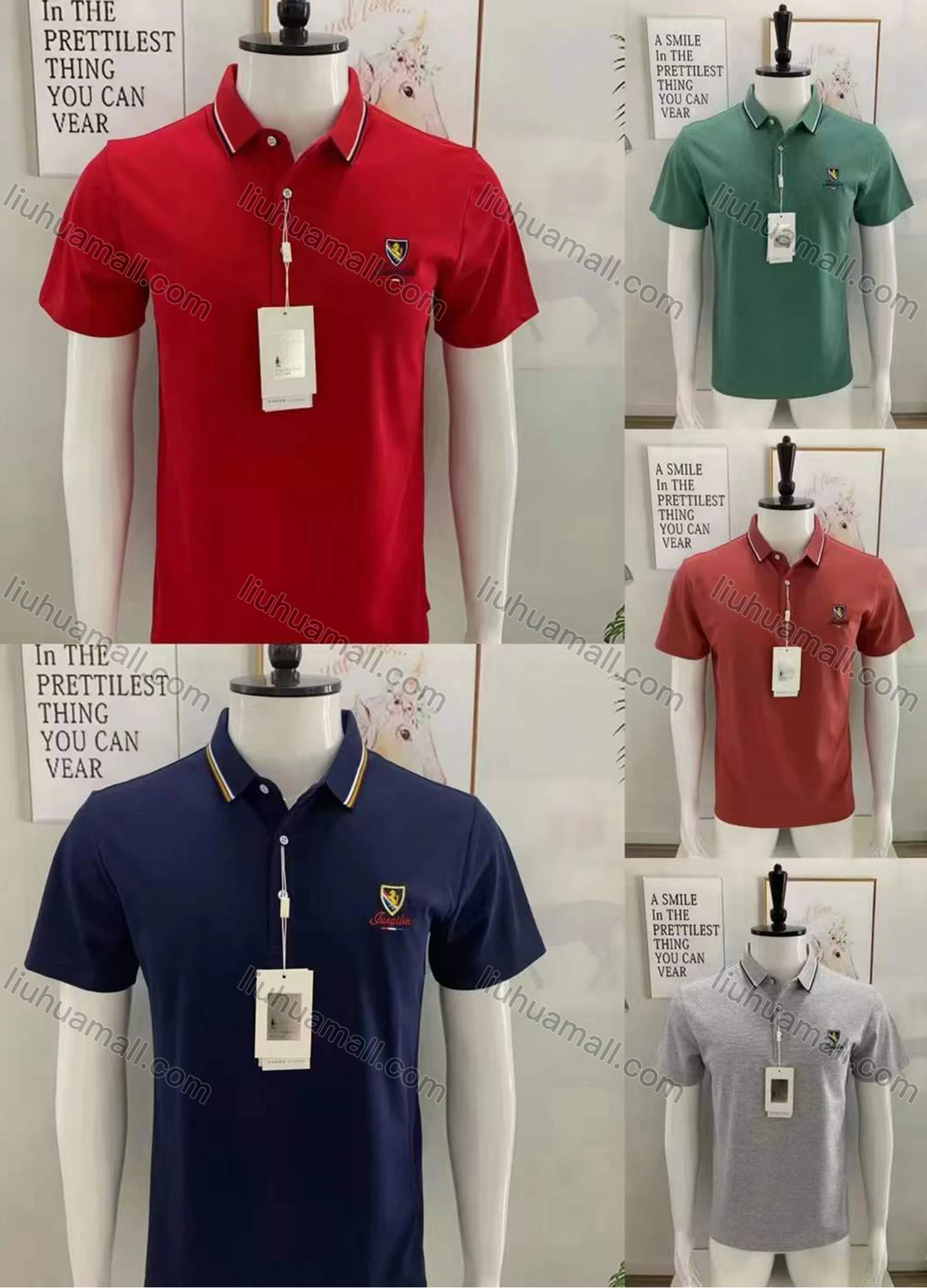 Wholesale Men's Casual Plain Labeled Short Sleeve Polo Shirt 163004# - Liuhuamall