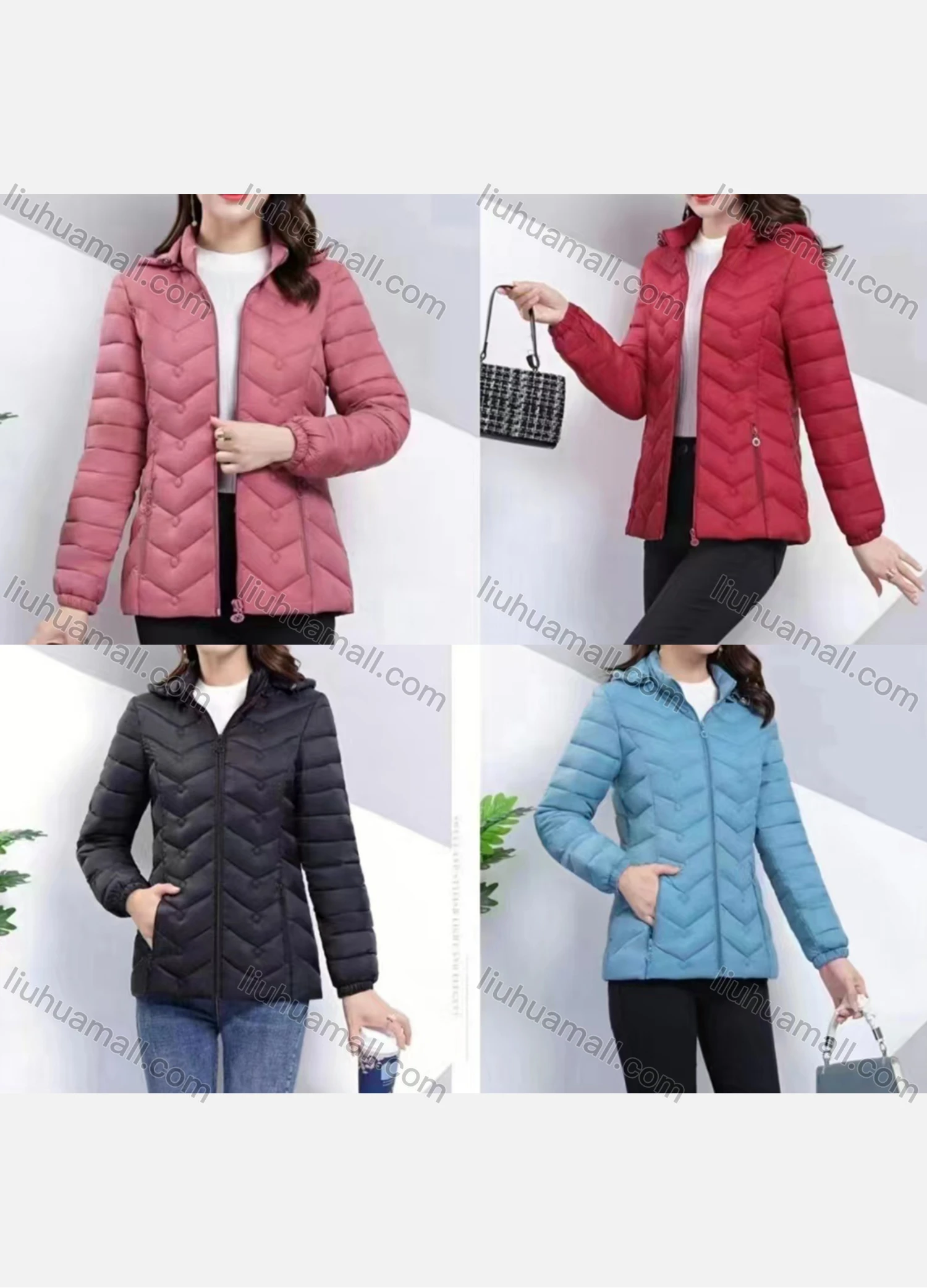 Wholesale Women's Casual Hooded Pockets Zipper Quilted Puffer Jacket 302# - Liuhuamall