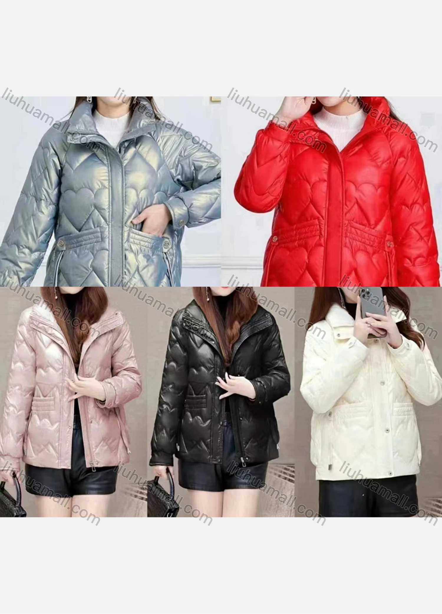 Wholesale Women's Casual Stand Collar Pockets Zipper Quilted Puffer Jacket 326# - Liuhuamall