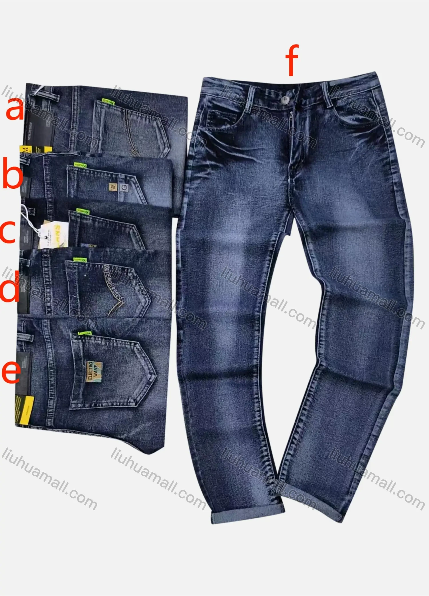 Wholesale Men's Casual Distressed Patch Pocket Straight Leg Rolled Hem Jean - Liuhuamall