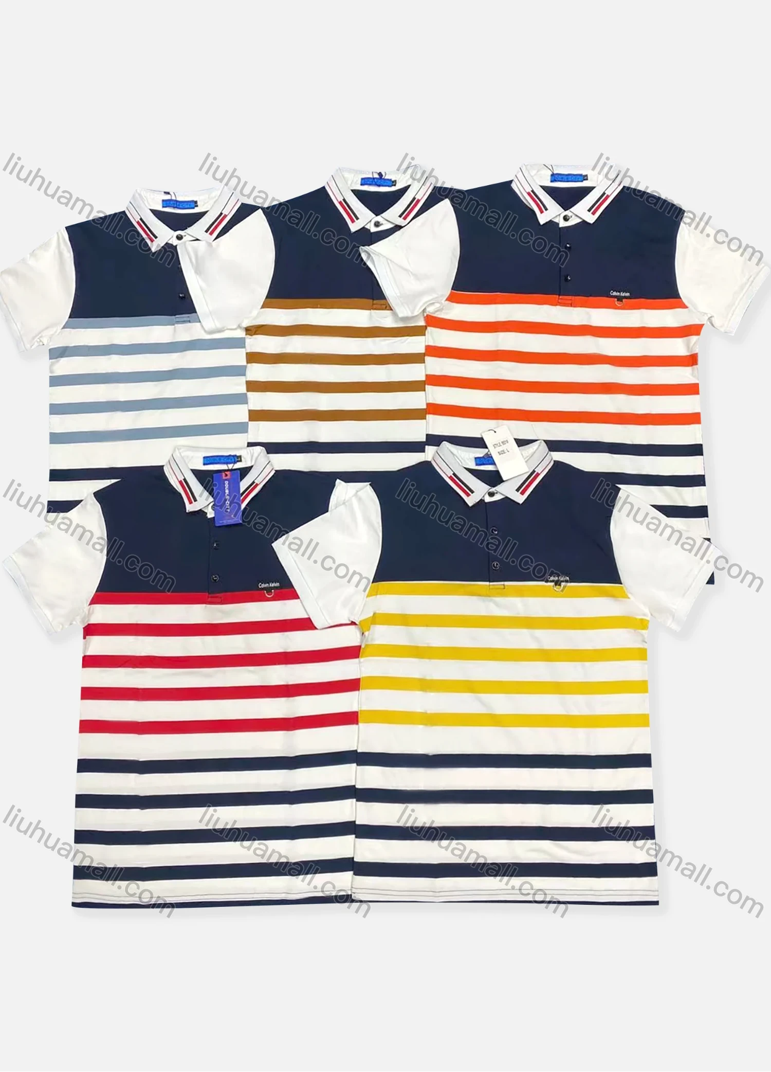Wholesale Men's 100% Cotton Slim Fit Striped Casual Short Sleeve Polo Shirt 5531# - Liuhuamall