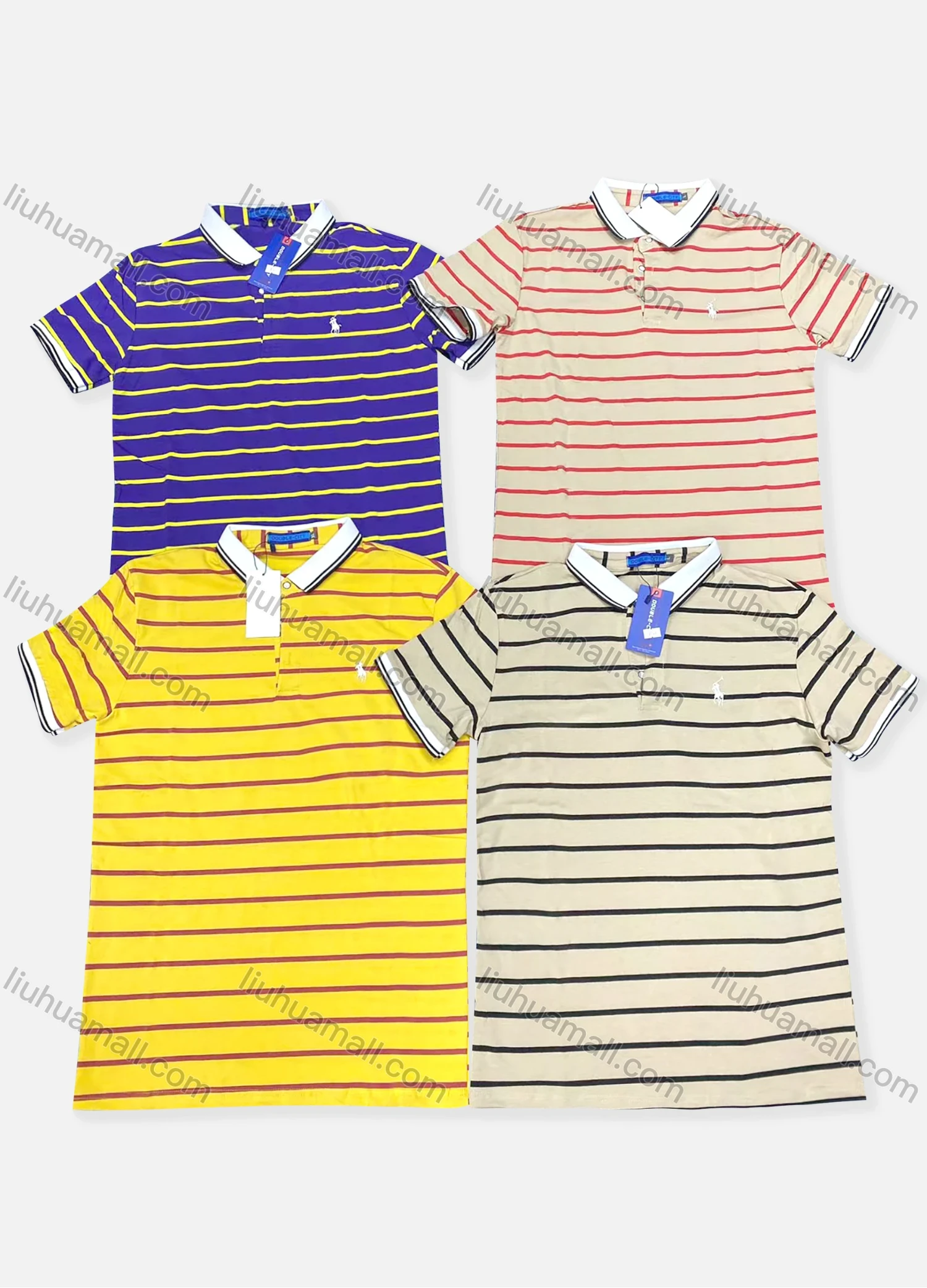 Wholesale Men's Embroidery 100% Cotton Slim Fit Striped Casual Polo Shirt 8764# - Liuhuamall