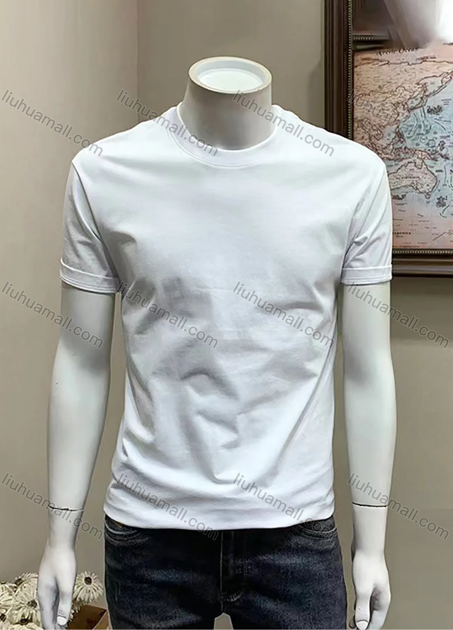 Wholesale Men's Plain 100% Cotton Round Neck Short Sleeve Basics T-shirt - Liuhuamall