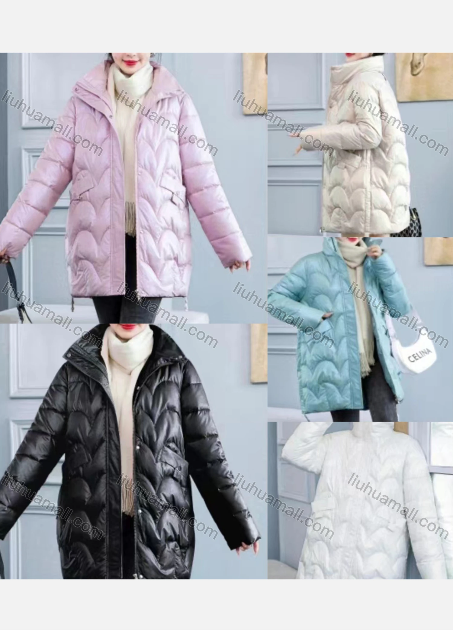 Wholesale Women's Casual High Neck Pockets Zipper Quilted Puffer Jacket 2213# - Liuhuamall