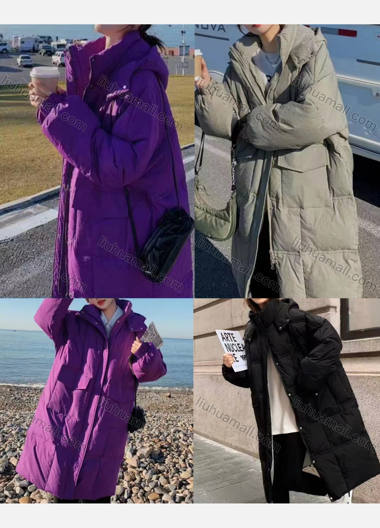 Wholesale Women's Casual Stand Collar Plain Pockets Zipper Puffer Coat 8019# - Liuhuamall