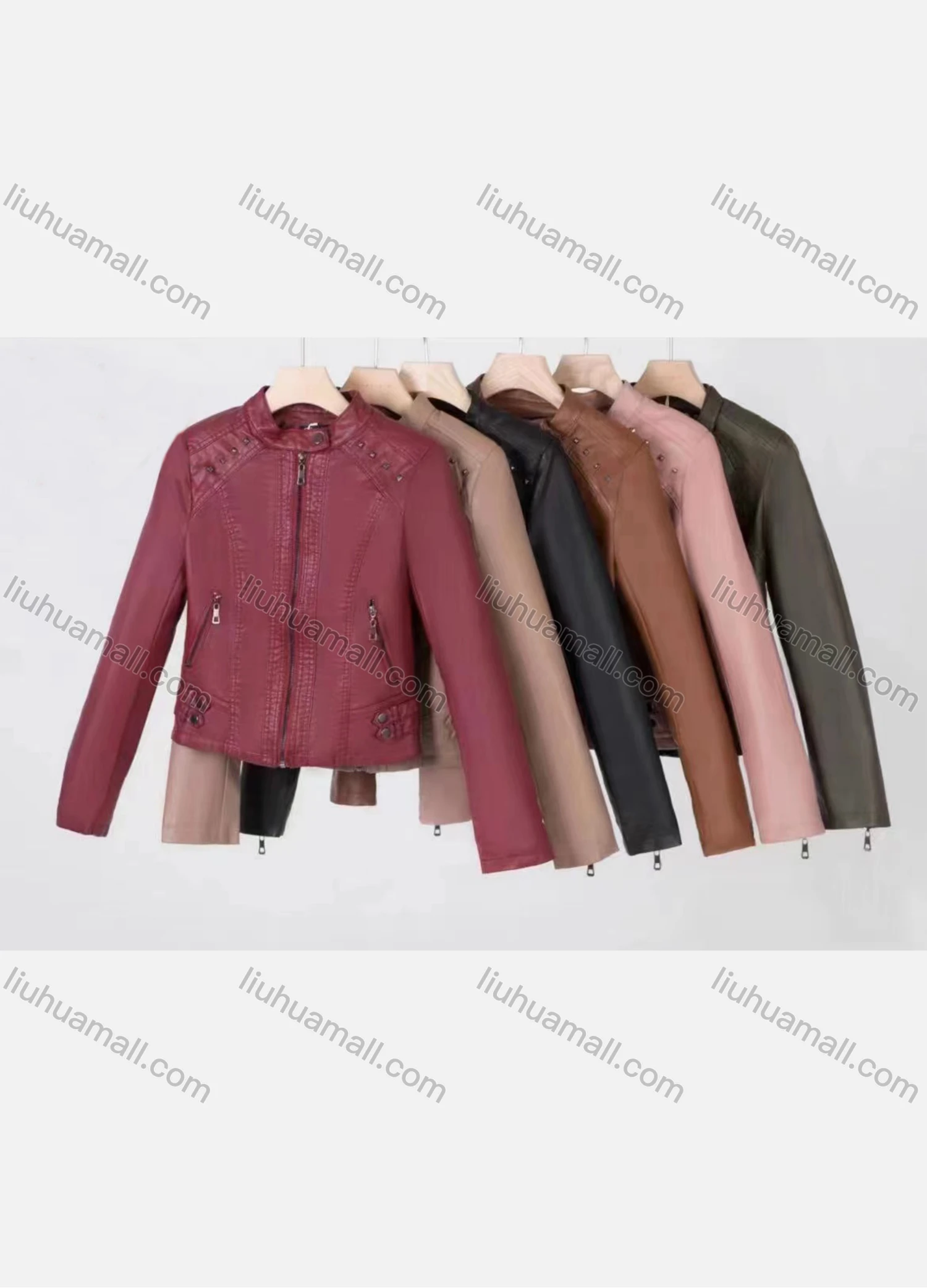 Wholesale Women's Casual Pockets Zipper Crop Leather Jacket 8862# - Liuhuamall