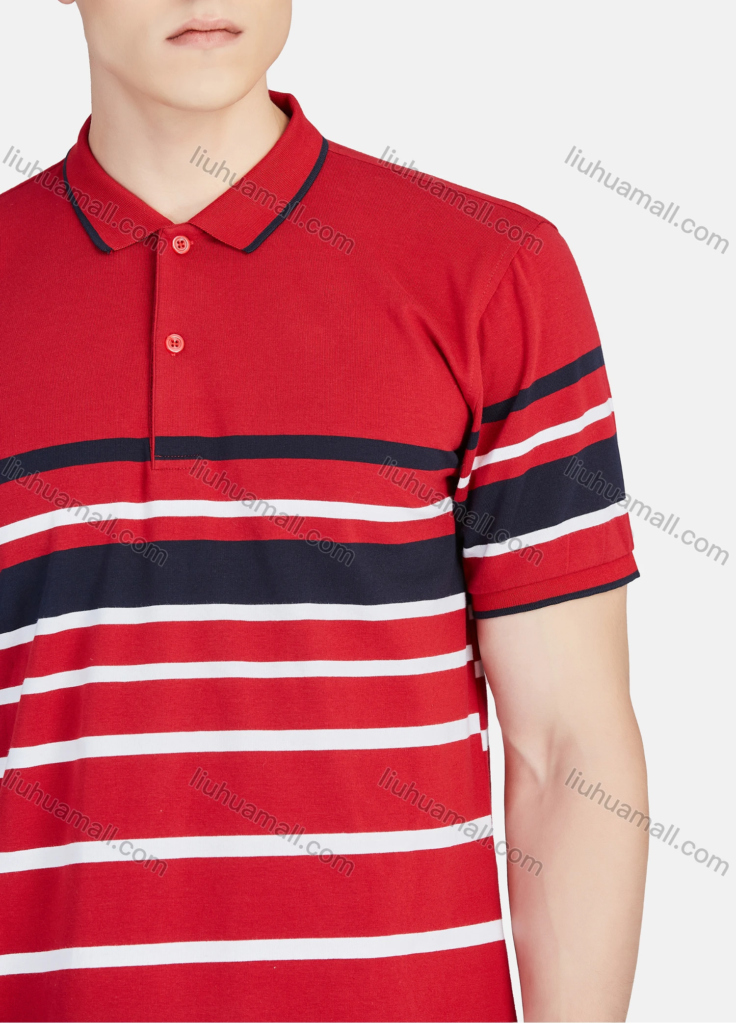 Wholesale Men's Casual Collared Short Sleeve Striped Button Front Polo Shirt - Liuhuamall