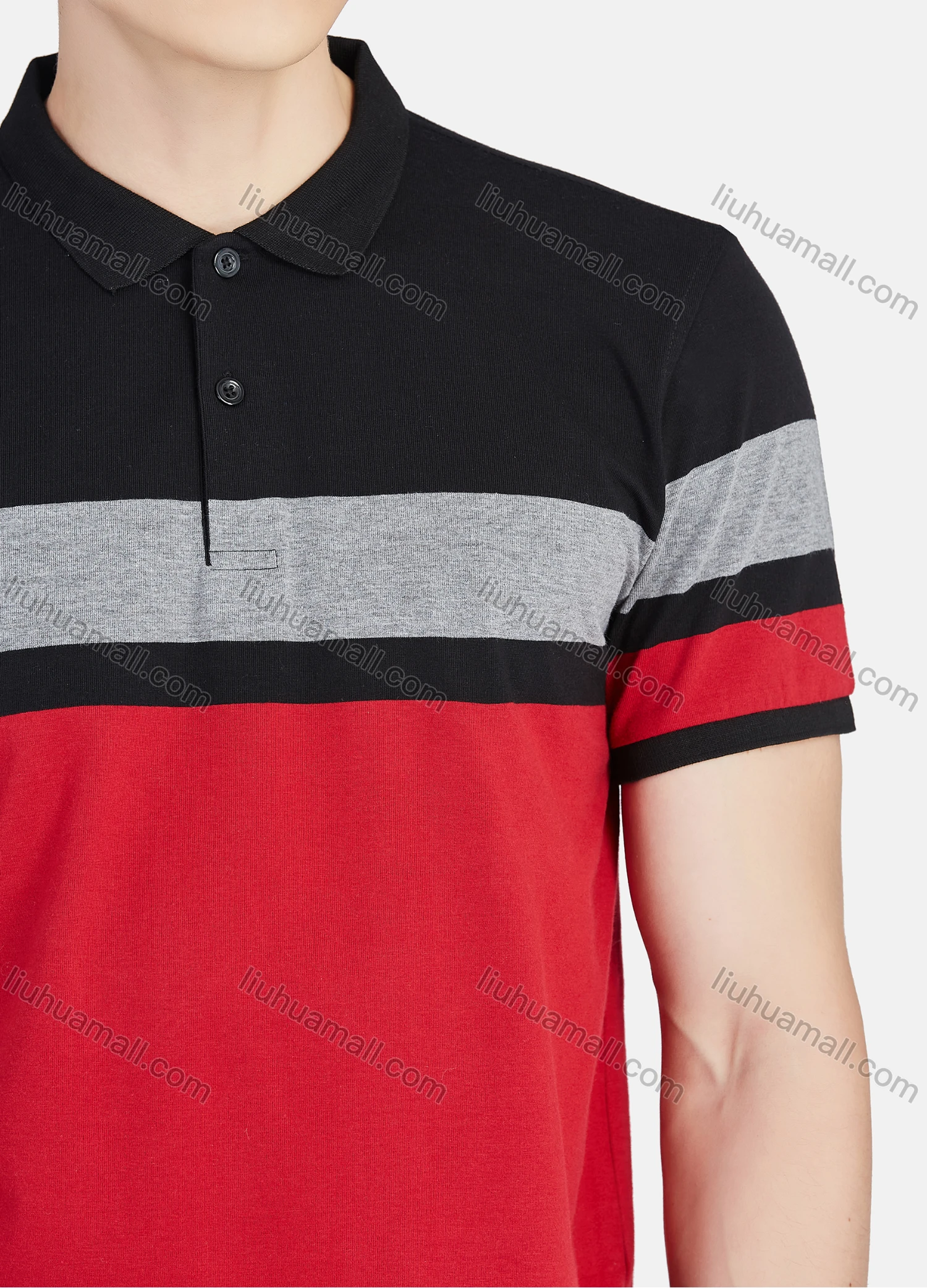 Wholesale Men's Casual Collared Short Sleeve Striped Colorblock Button Front Polo Shirt - Liuhuamall