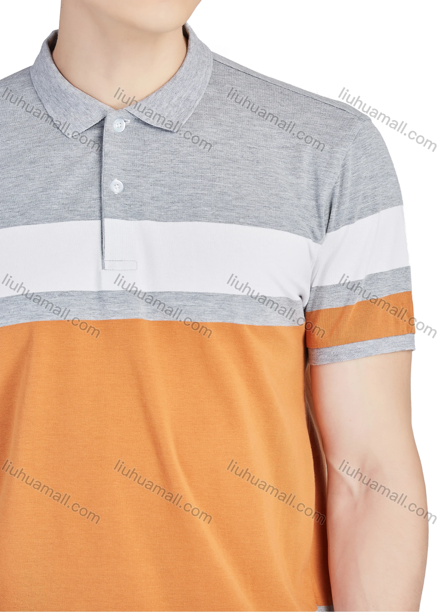 Wholesale Men's Casual Collared Short Sleeve Striped Button Front Colorblock Polo Shirt - Liuhuamall