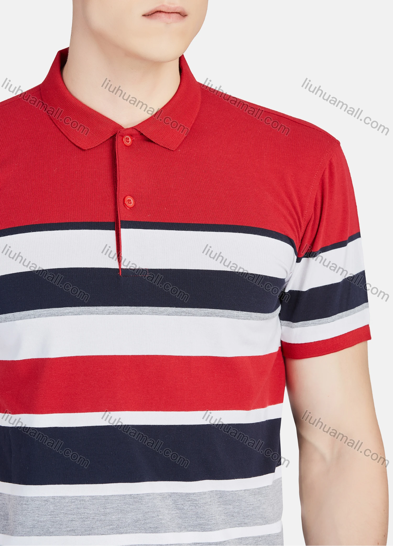 Wholesale Men's Casual Collared Short Sleeve Striped Button Front Colorblock Polo Shirt - Liuhuamall