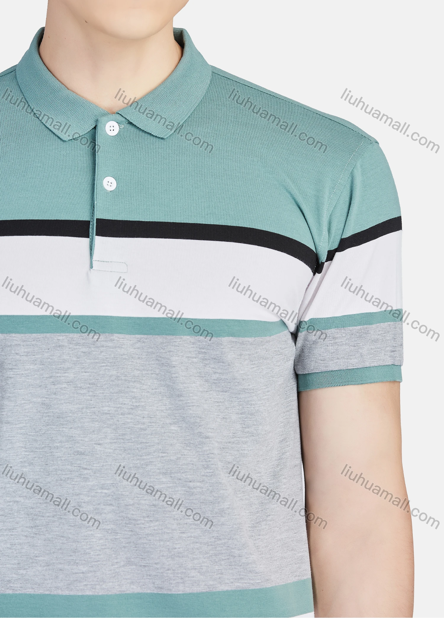 Wholesale Men's Casual Collared Short Sleeve Striped Button Front Polo Shirt - Liuhuamall