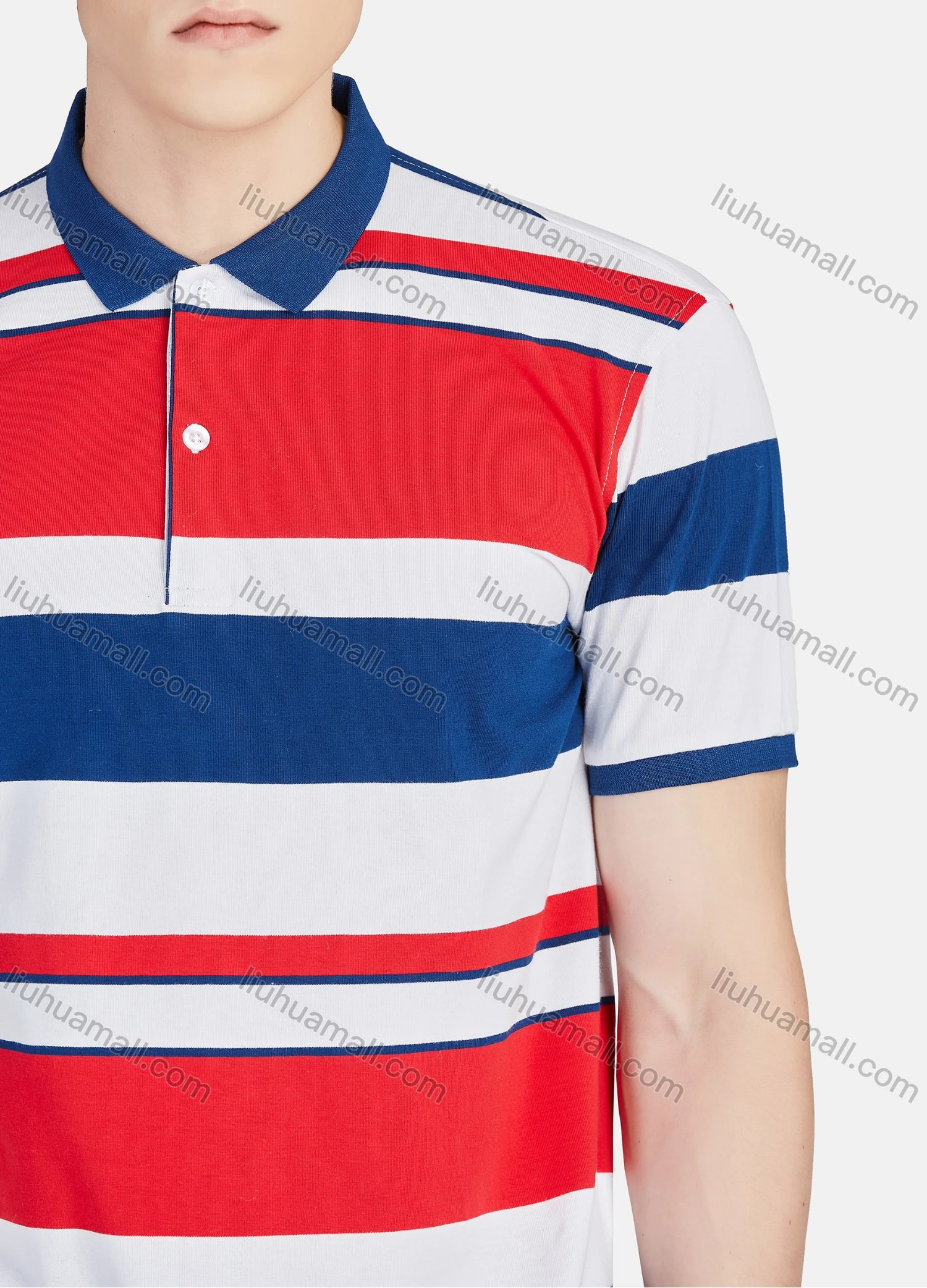 Wholesale Men's Casual Collared Short Sleeve Button Front Striped Polo Shirt - Liuhuamall