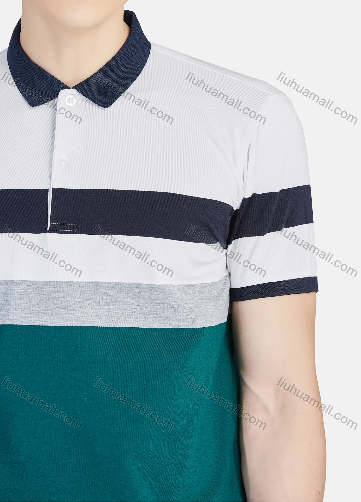 Wholesale Men's Casual Collared Short Sleeve Button Front Striped Polo Shirt - Liuhuamall