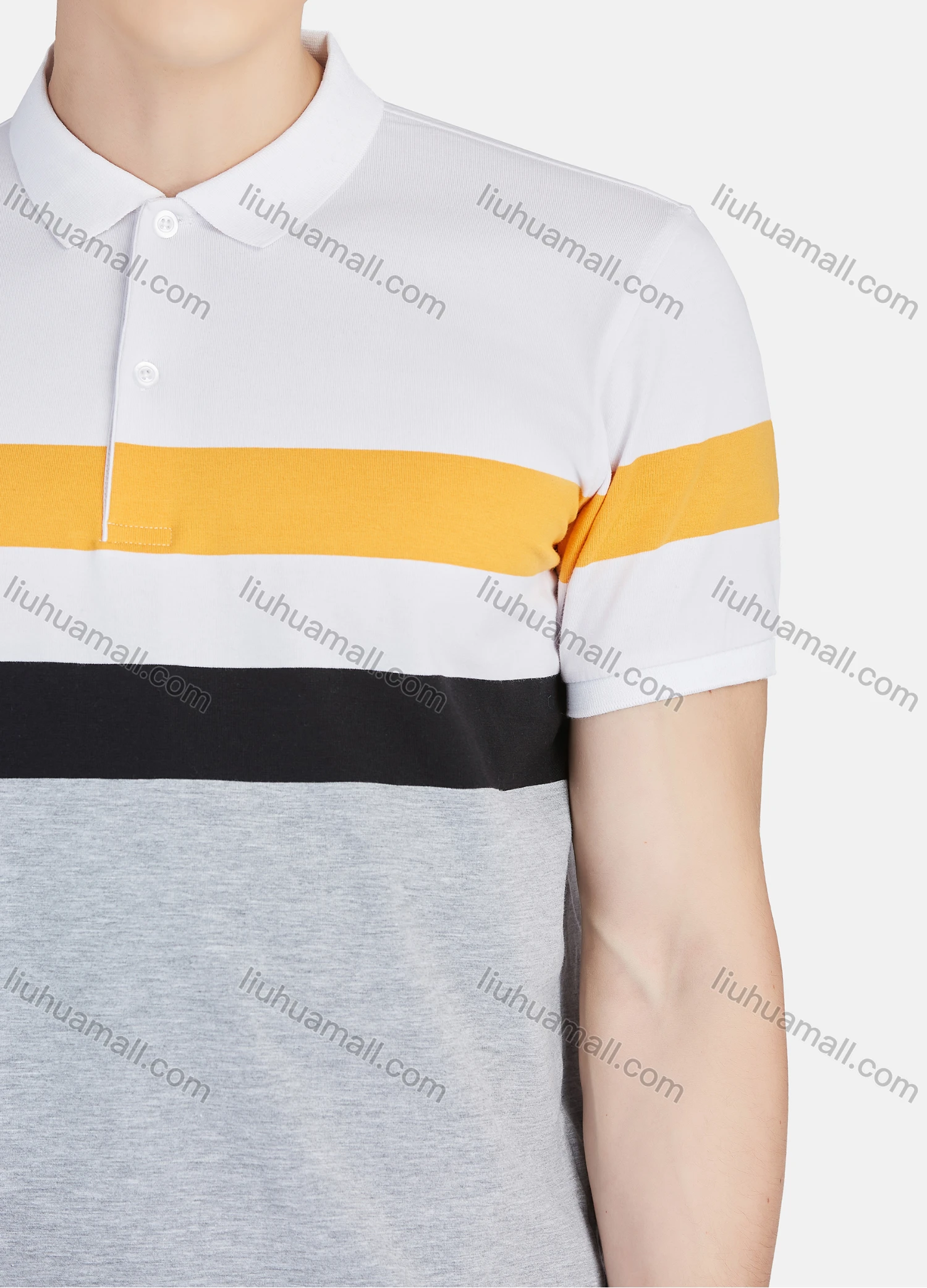 Wholesale Men's Casual Collared Short Sleeve Button Front Striped Polo Shirt - Liuhuamall