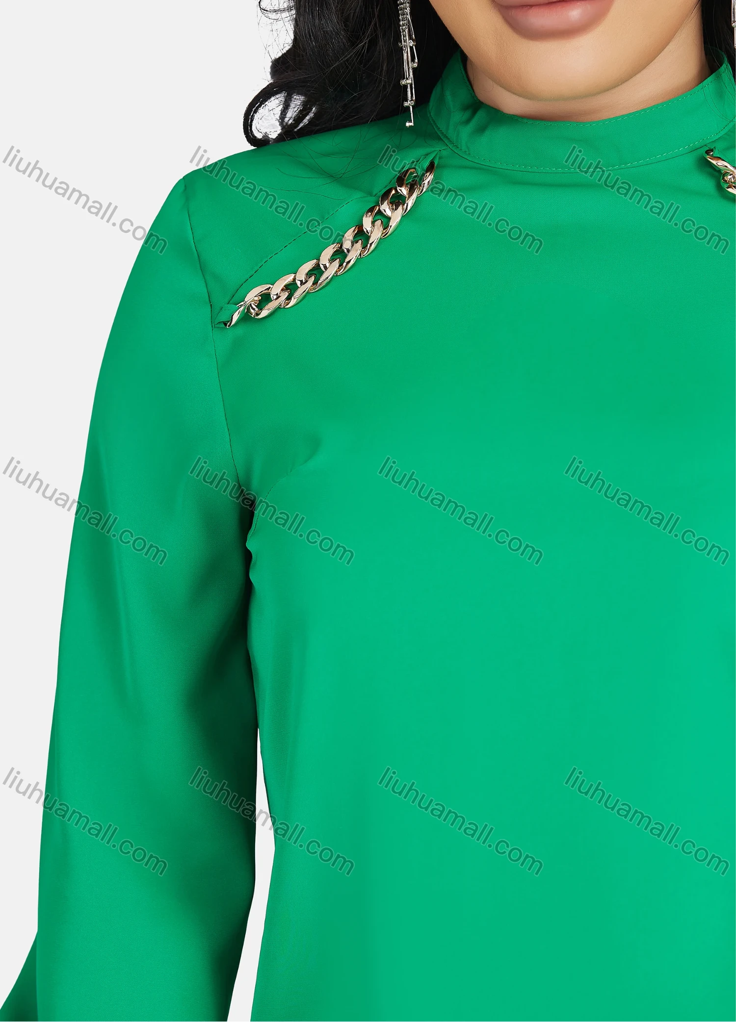 Wholesale Women's Casual Stand Collar Long Sleeve Plain Blouse - Liuhuamall