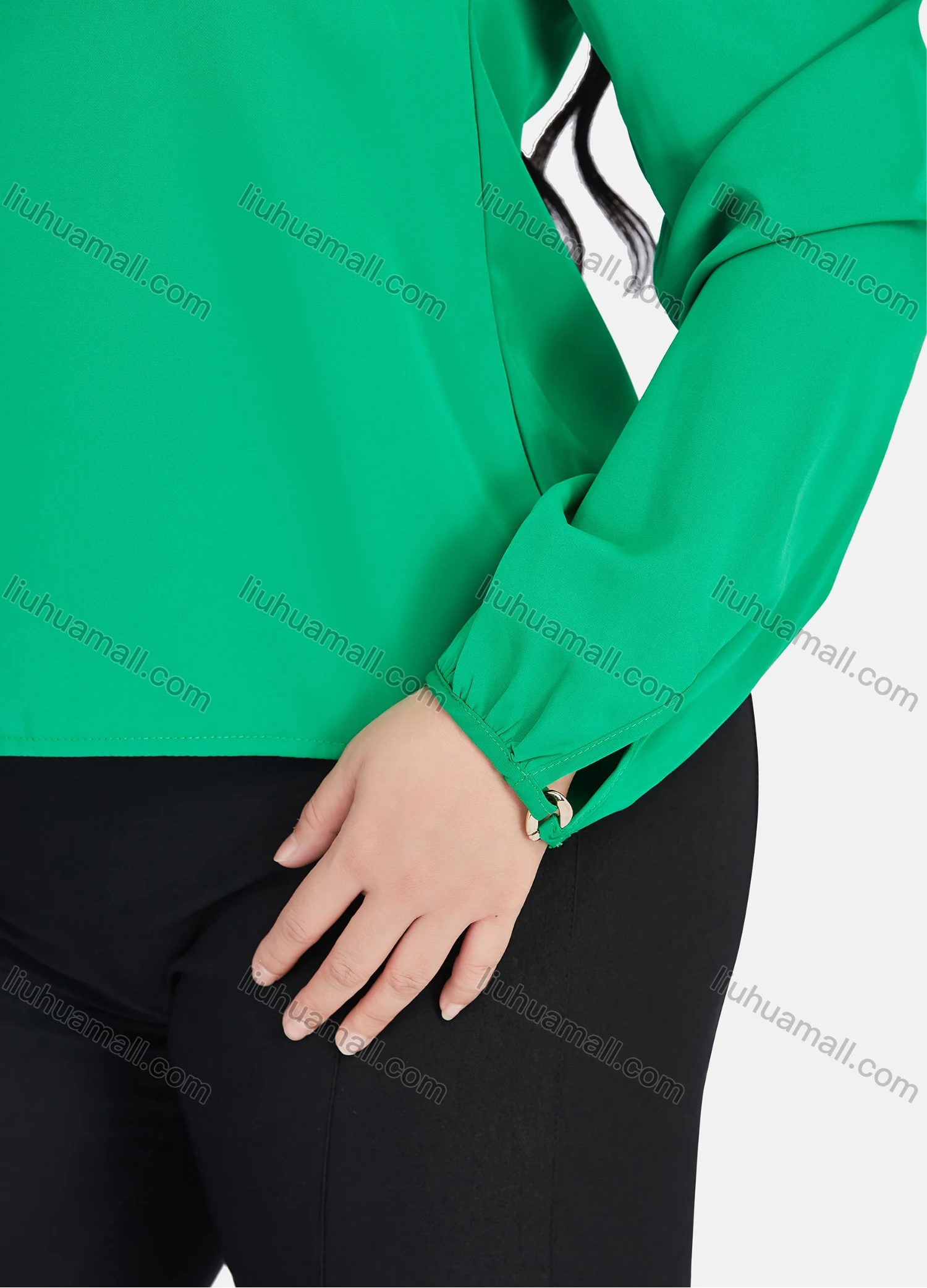 Wholesale Women's Casual Stand Collar Long Sleeve Plain Blouse - Liuhuamall