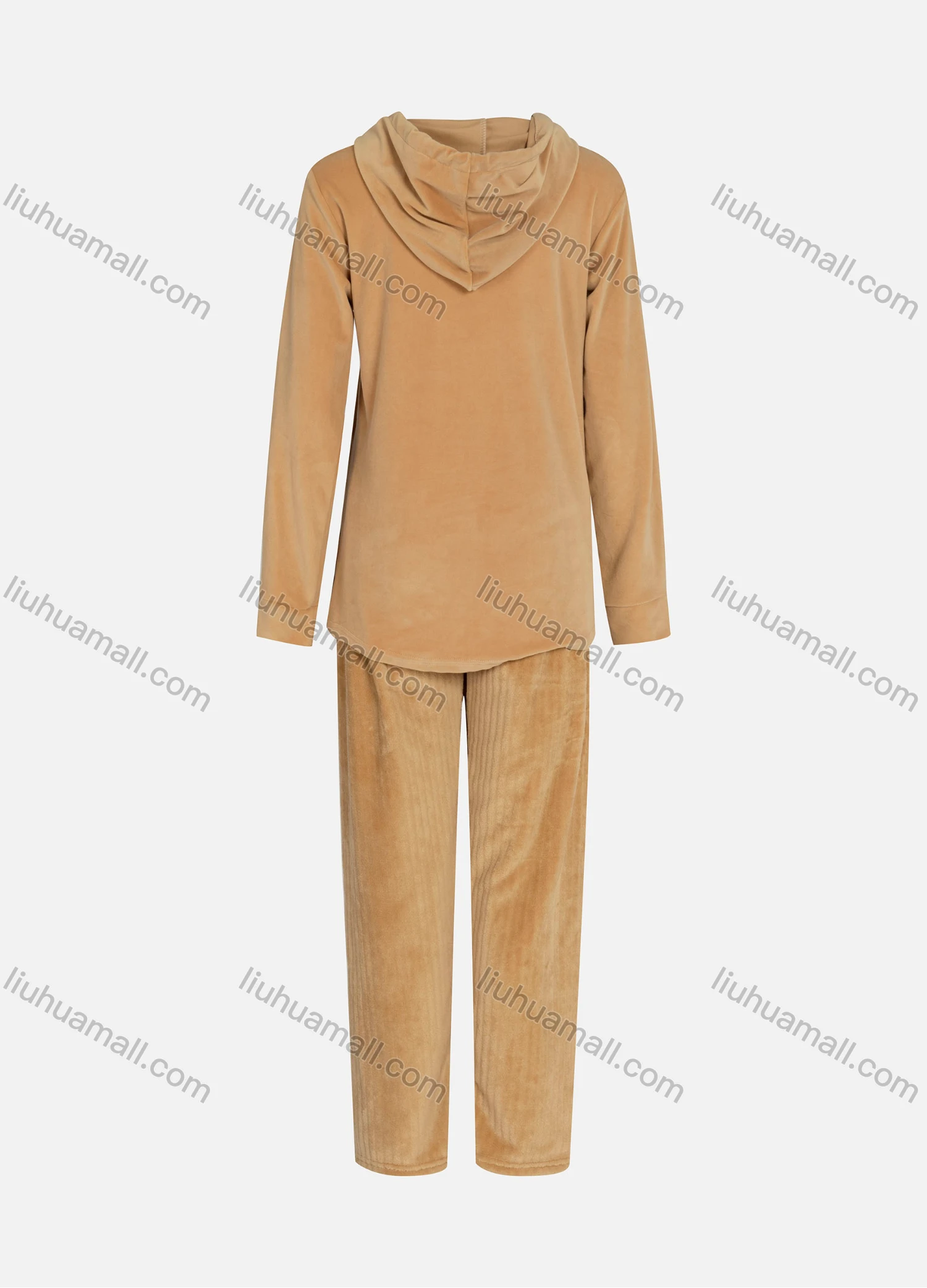 Wholesale Women's Flannel Letter Graphic Drawstring Kangaroo Pocket Hoodie & Straight Leg Pants 2 Piece Lounge Pajamas Set - Liuhuamall