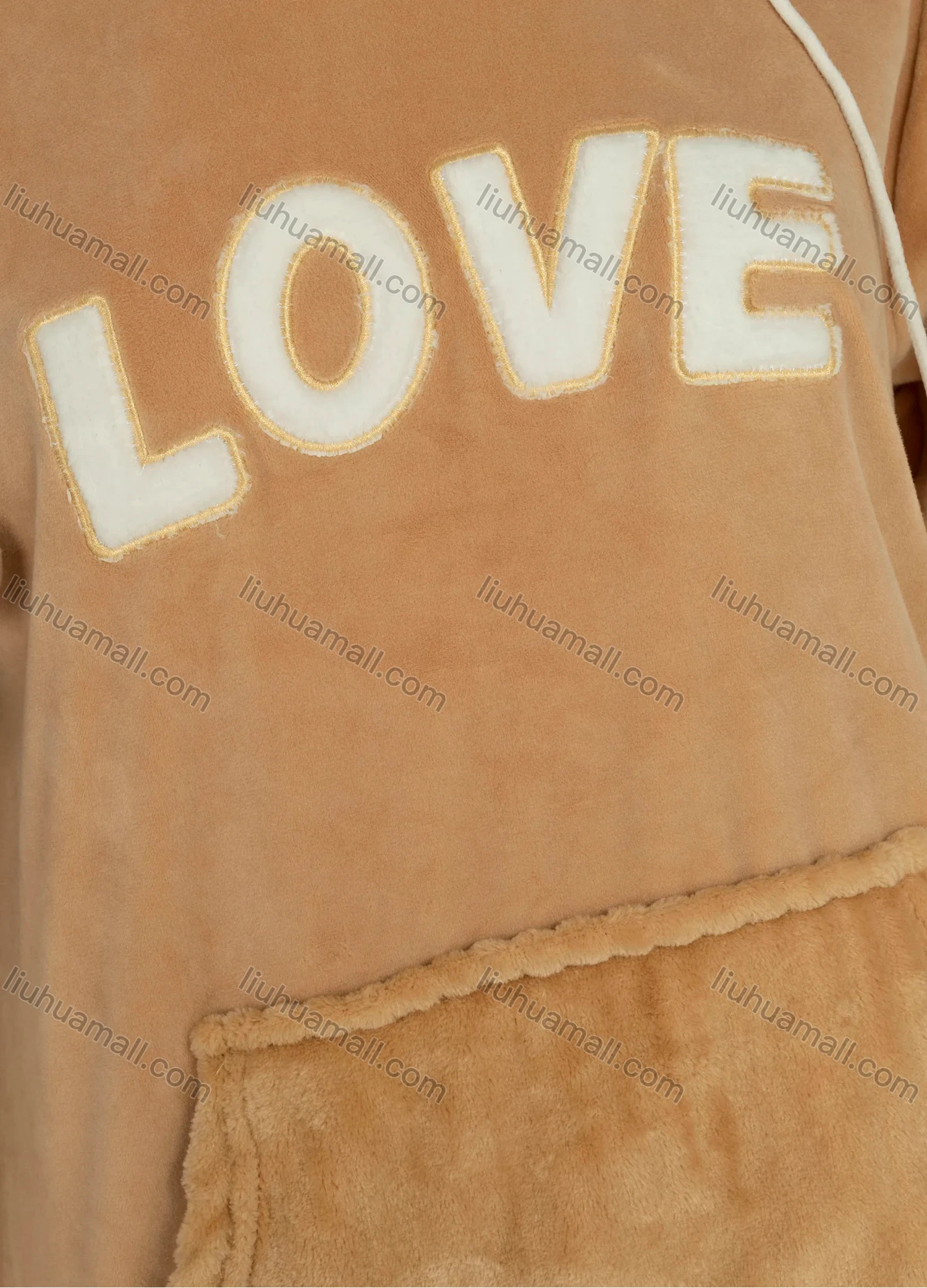 Wholesale Women's Flannel Letter Graphic Drawstring Kangaroo Pocket Hoodie & Straight Leg Pants 2 Piece Lounge Pajamas Set - Liuhuamall